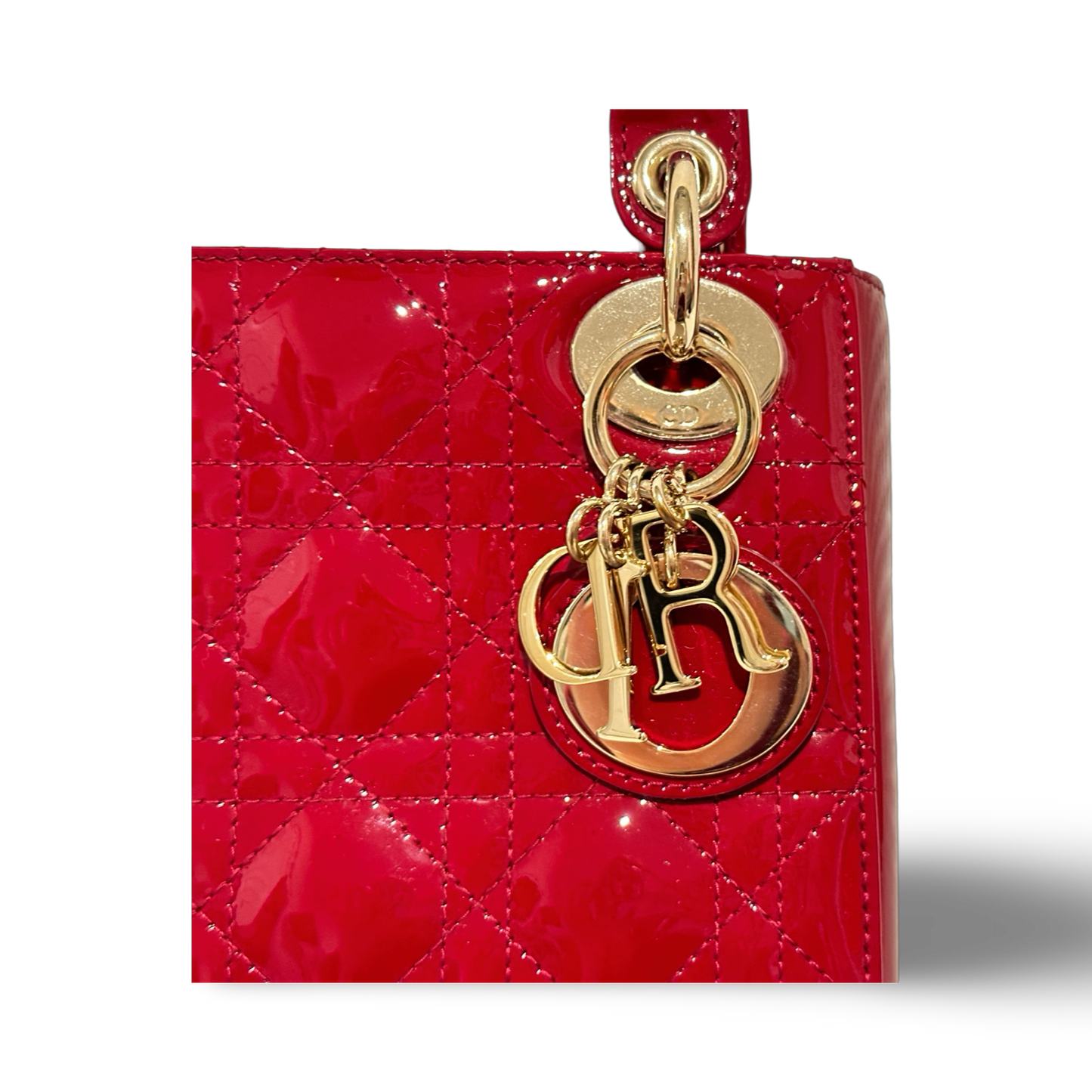 Dior Classic Patent Mini Lady Bag - Gold / Red