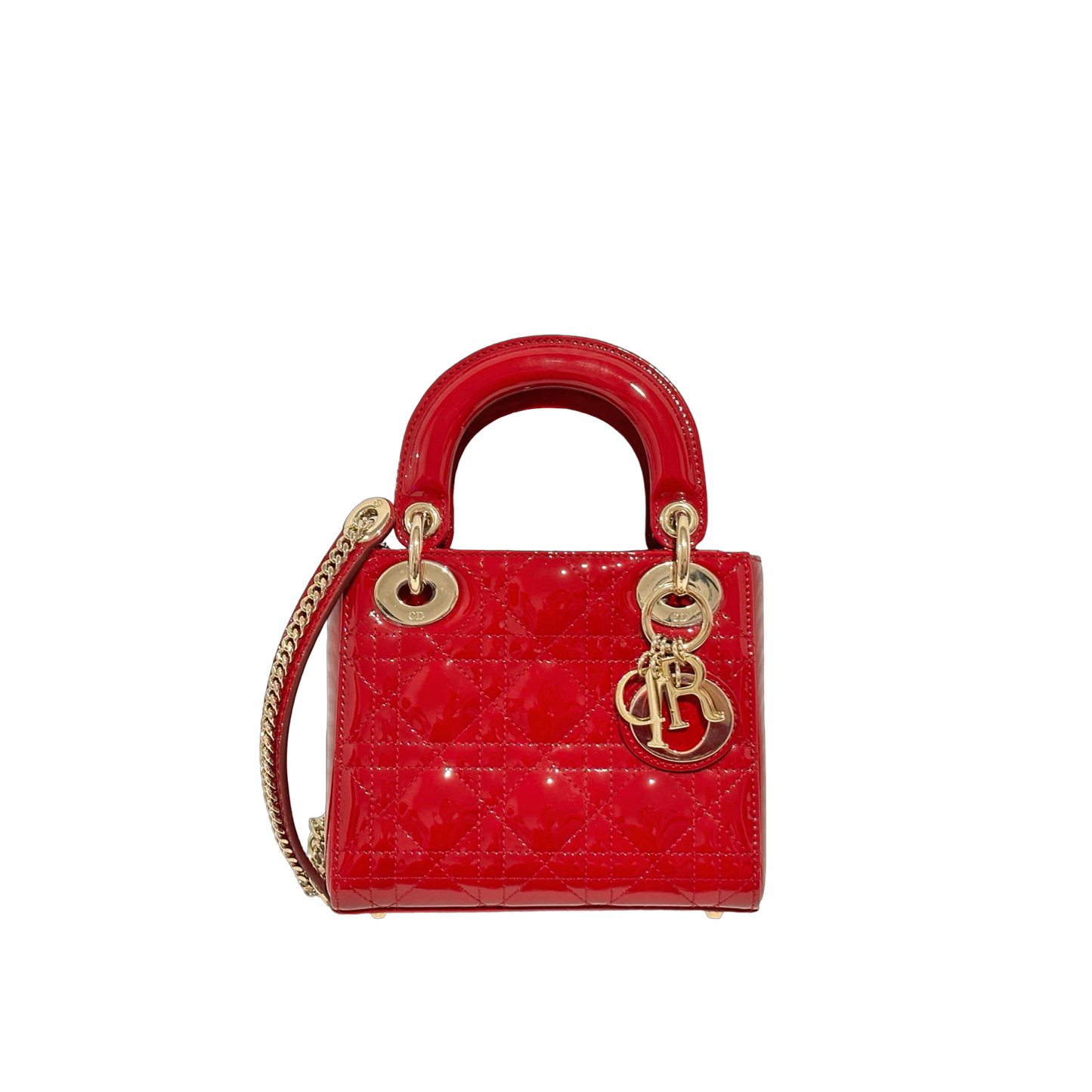 Dior Classic Patent Mini Lady Bag - Gold / Red