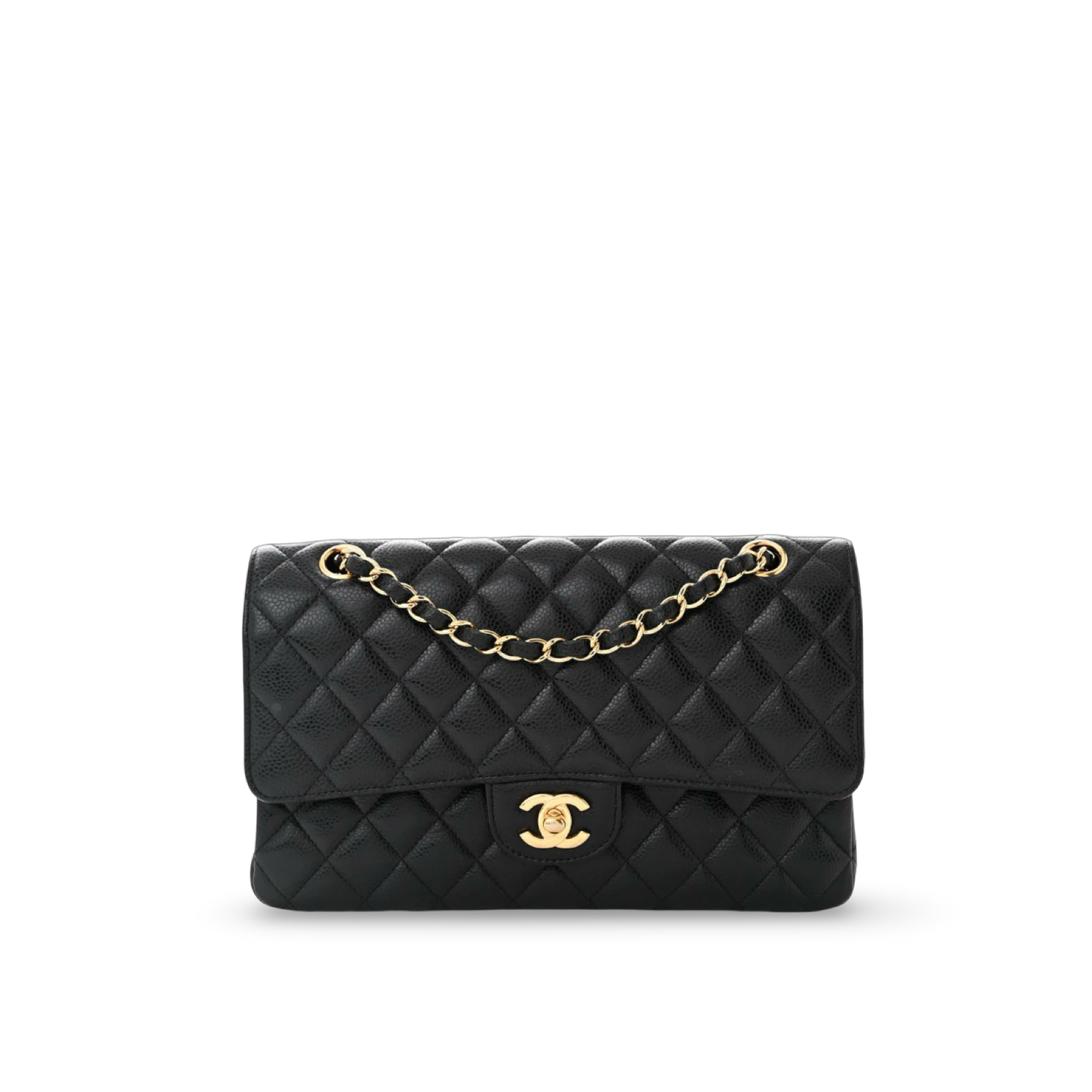 Chanel Quilted Caviar Medium Double Flap - GHW / Black