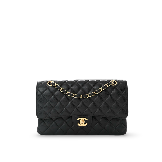 Chanel Quilted Caviar Medium Double Flap - GHW / Black