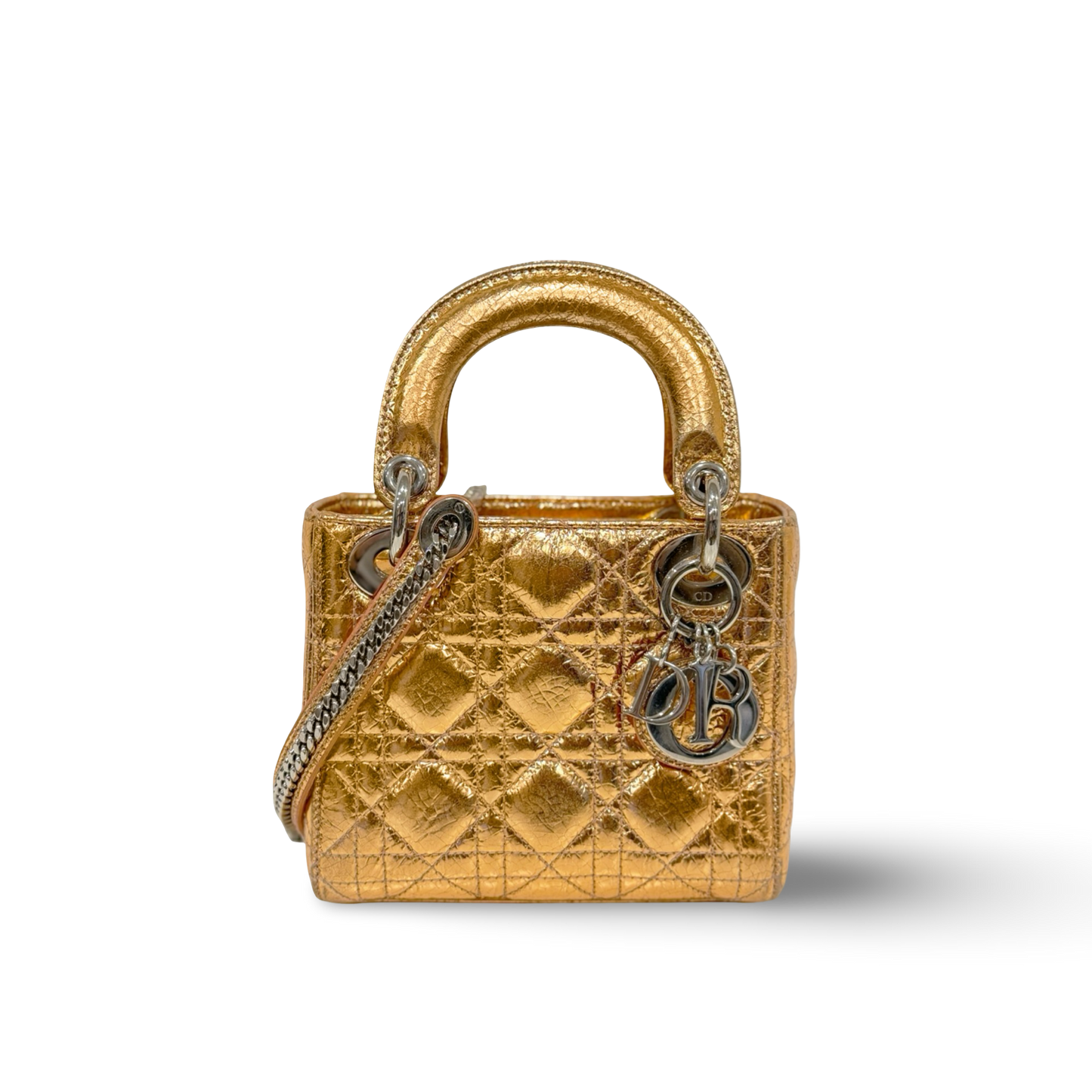 Dior Cannage Shinny Calfskin Mini Lady Bag - SHW / Rose Gold (60%)