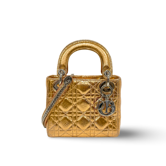 Dior Cannage Shinny Calfskin Mini Lady Bag - SHW / Rose Gold (60%)