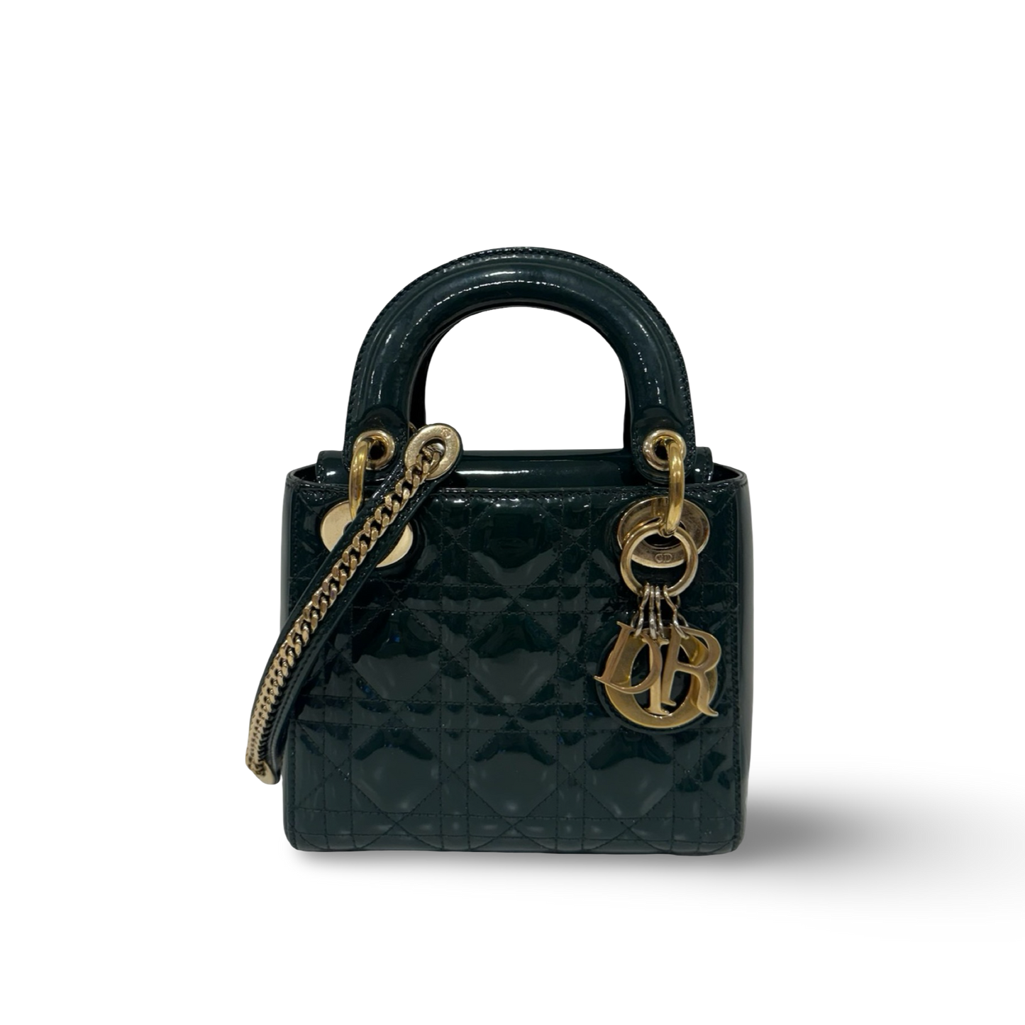 Dior Cannage Patent Mini Lady Bag - GHW / Dark Green
