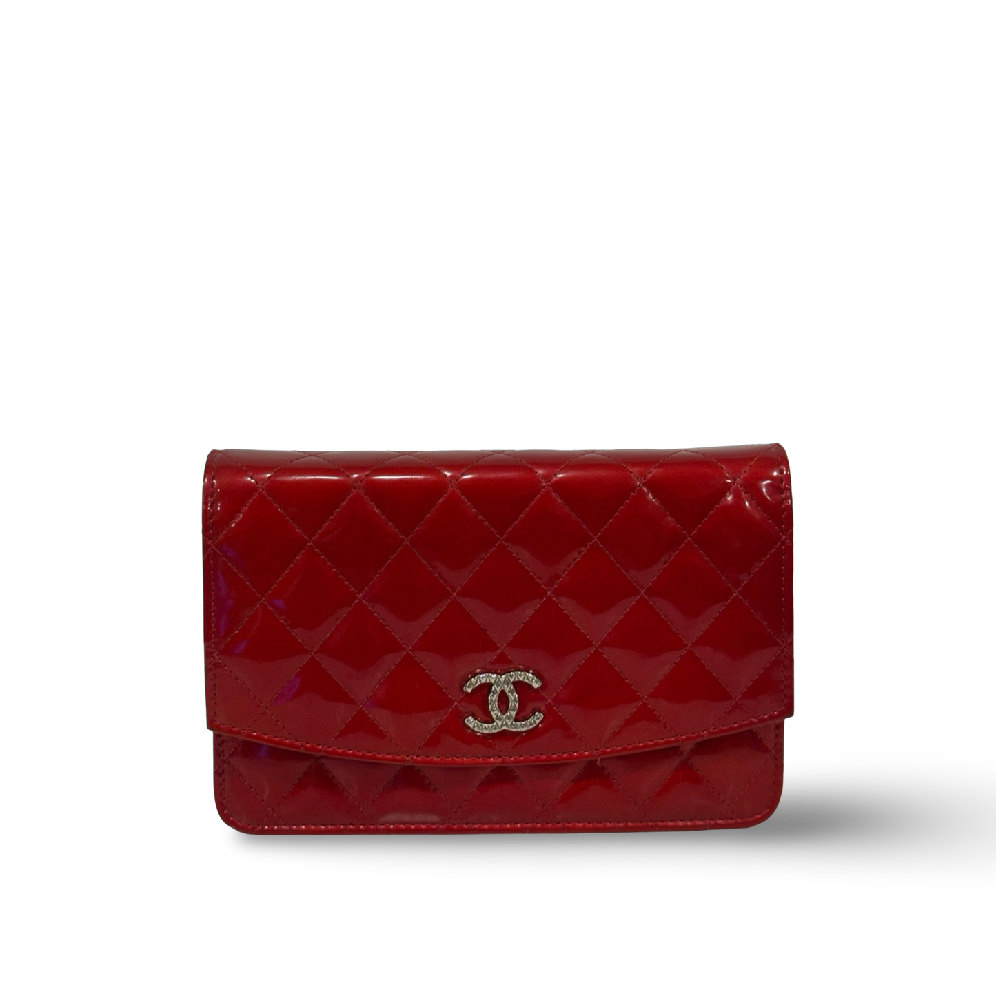 Chanel Quilted Patent Brilliant Wallet on Chain Bag- SHW / Burgundy