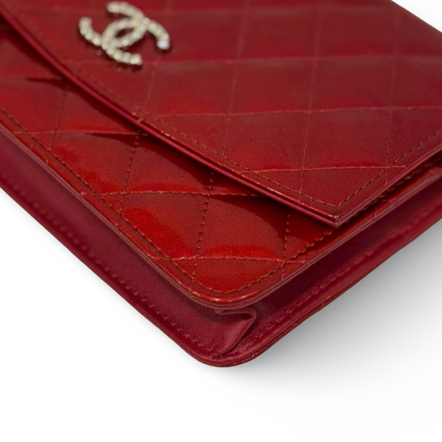 Chanel Quilted Patent Brilliant Wallet on Chain Bag- SHW / Burgundy