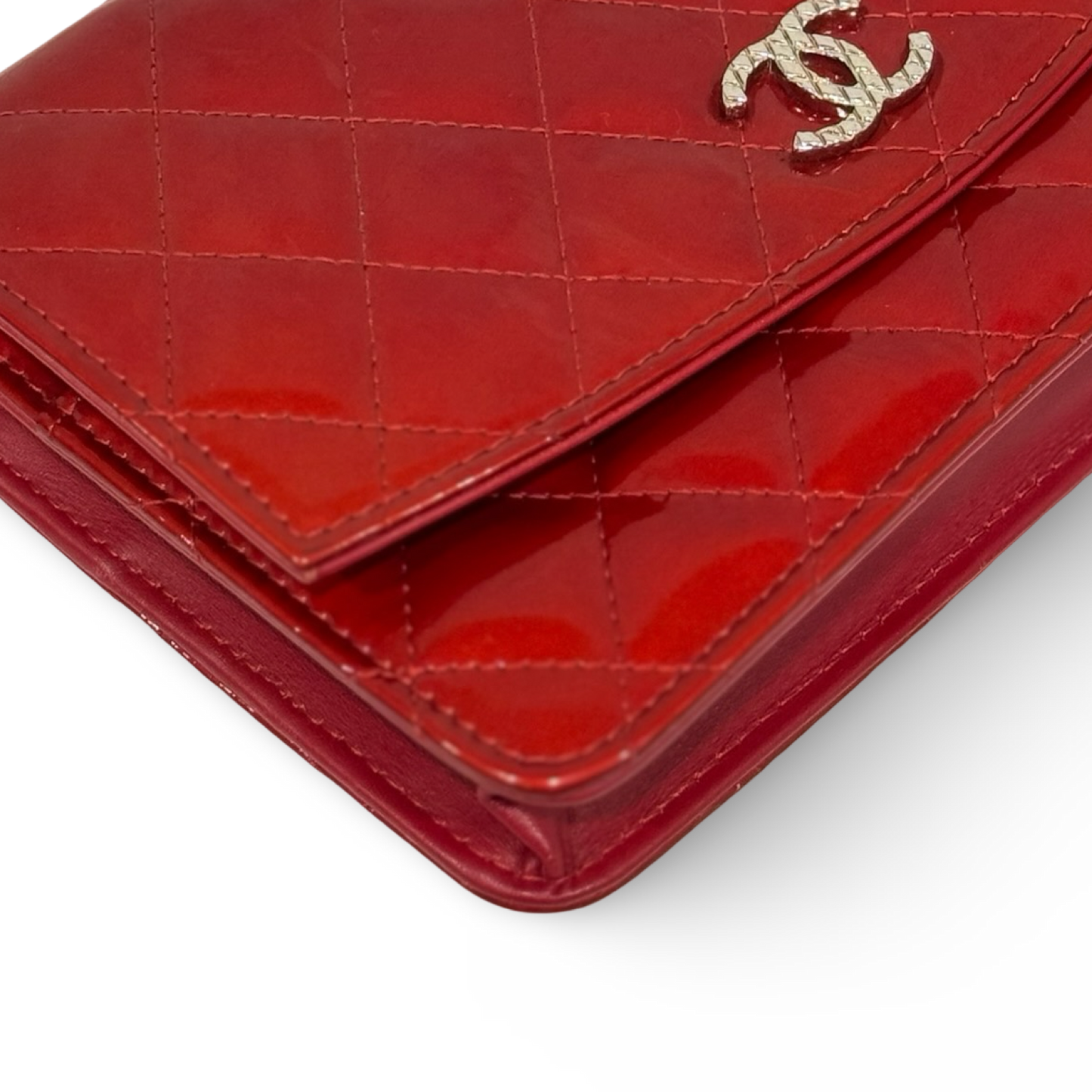 Chanel Quilted Patent Brilliant Wallet on Chain Bag- SHW / Burgundy