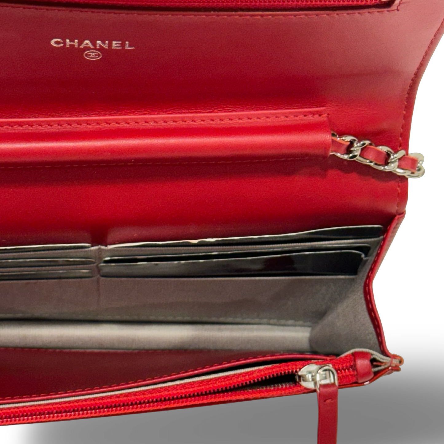 Chanel Quilted Patent Brilliant Wallet on Chain Bag- SHW / Burgundy