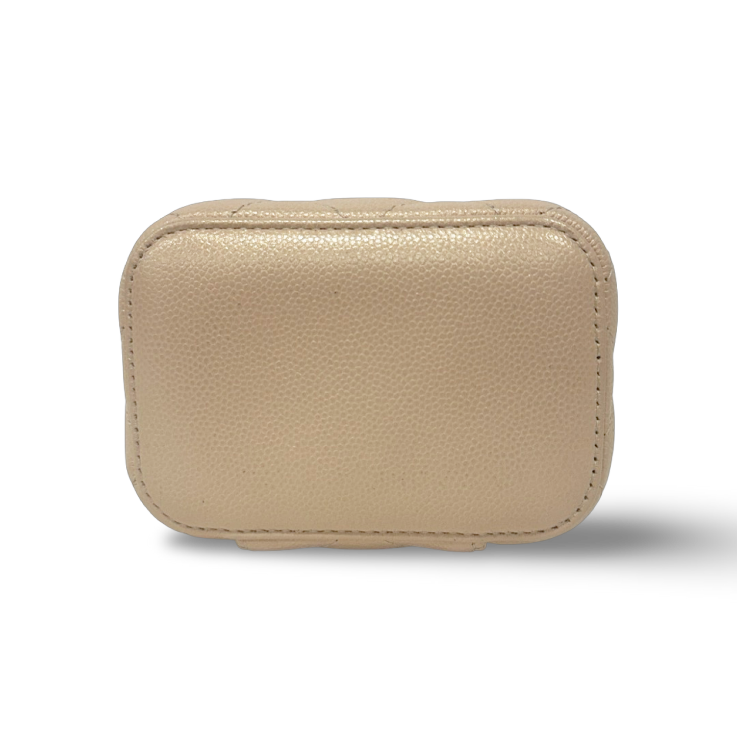 Chanel Quilted Caviar Pearl On Top Mini Vanity Case With Chain - GHW / Beige