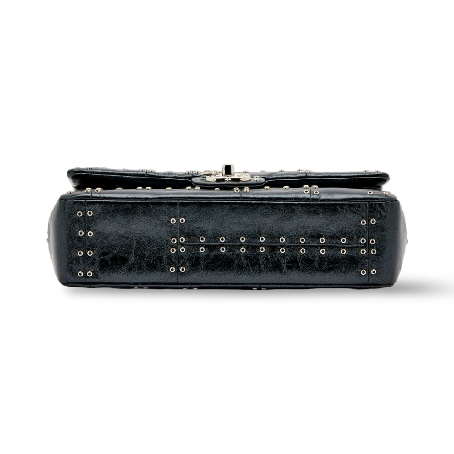 Chanel Quilted Glazed Calfskin Grommet Embellished Medium Airline Double Flap - SHW / Black