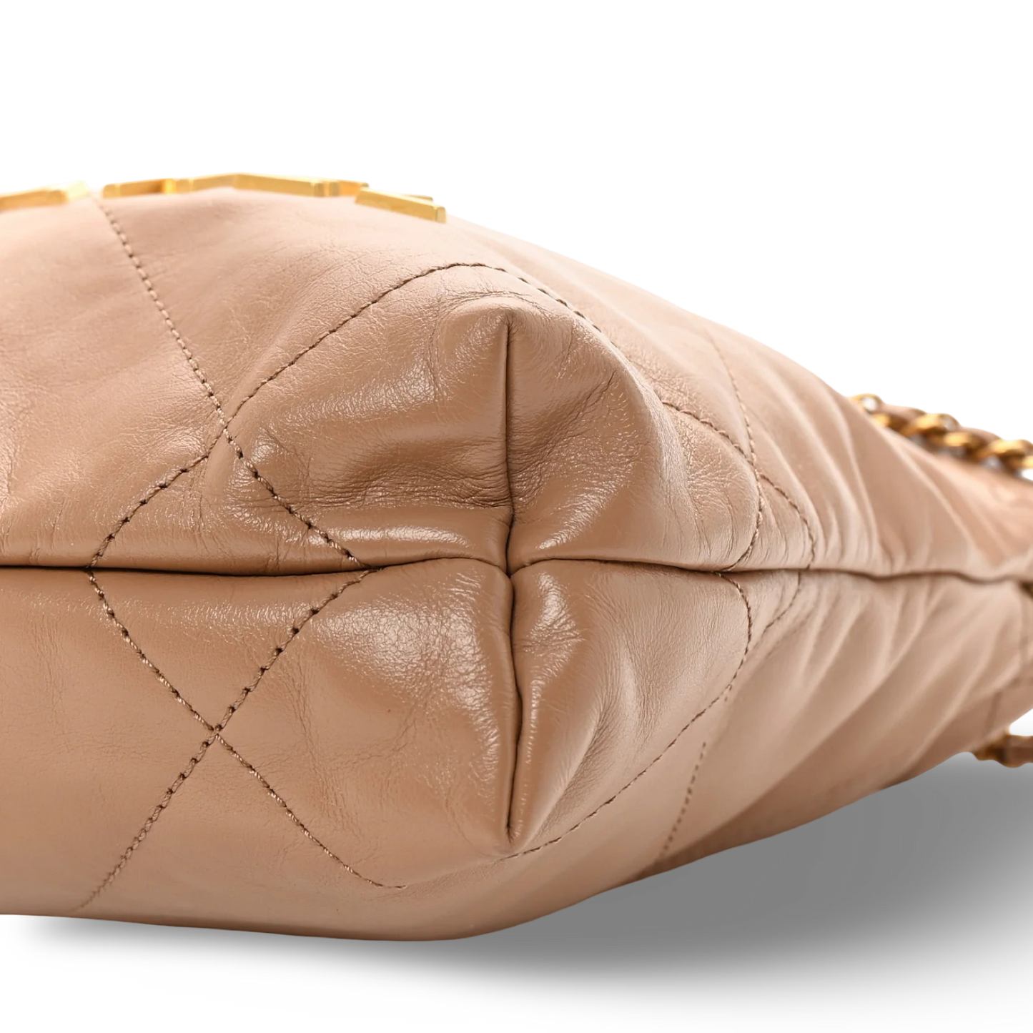 Chanel Quilted Shinny Calfskin Mini 22 Bag - GHW / Dark Beige