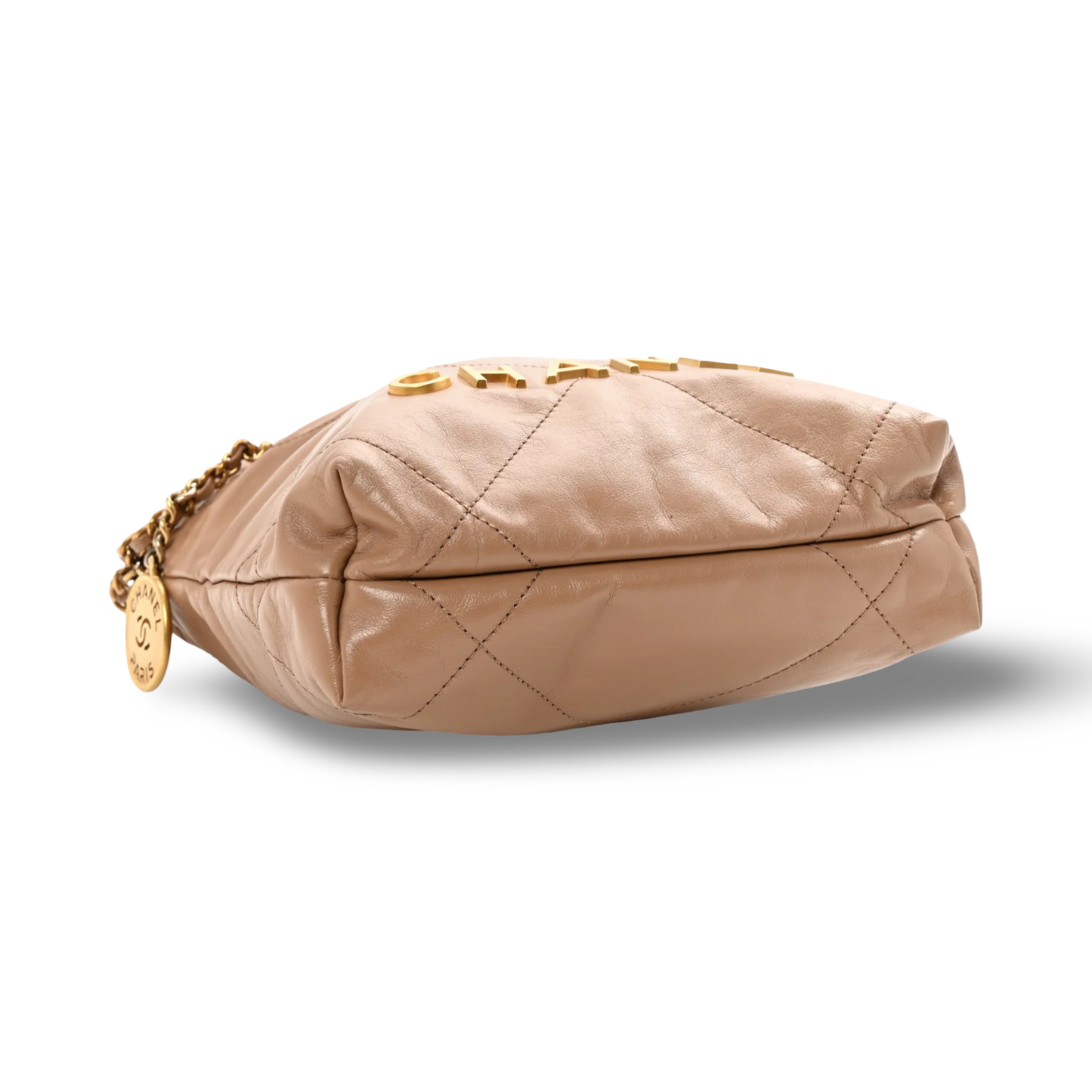 Chanel Quilted Shinny Calfskin Mini 22 Bag - GHW / Dark Beige