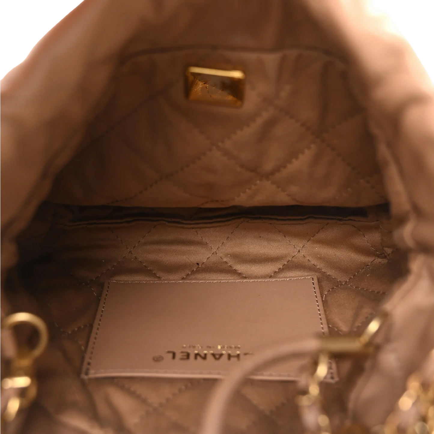 Chanel Quilted Shinny Calfskin Mini 22 Bag - GHW / Dark Beige