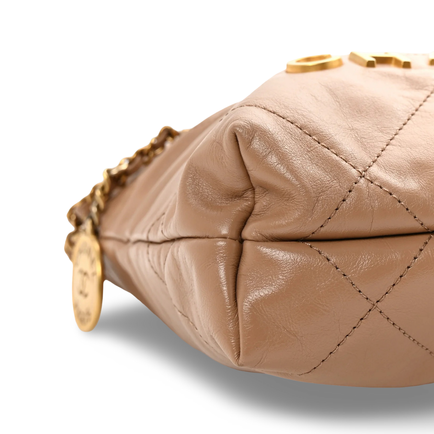 Chanel Quilted Shinny Calfskin Mini 22 Bag - GHW / Dark Beige