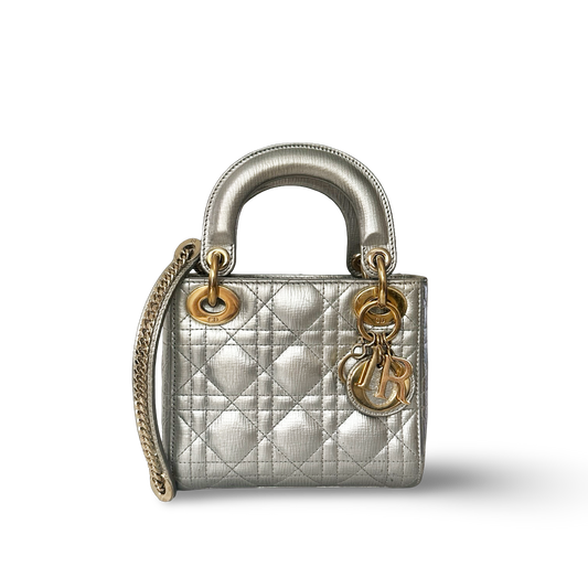 Dior Cannage Calfskin Mini Lady Bag - SHW / Sliver