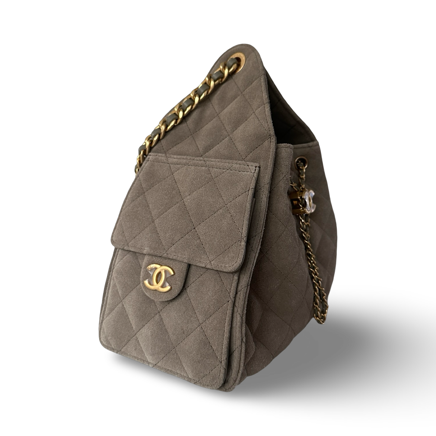 Chanel Quilted Suede Small 25 Bag - GHW / Gray