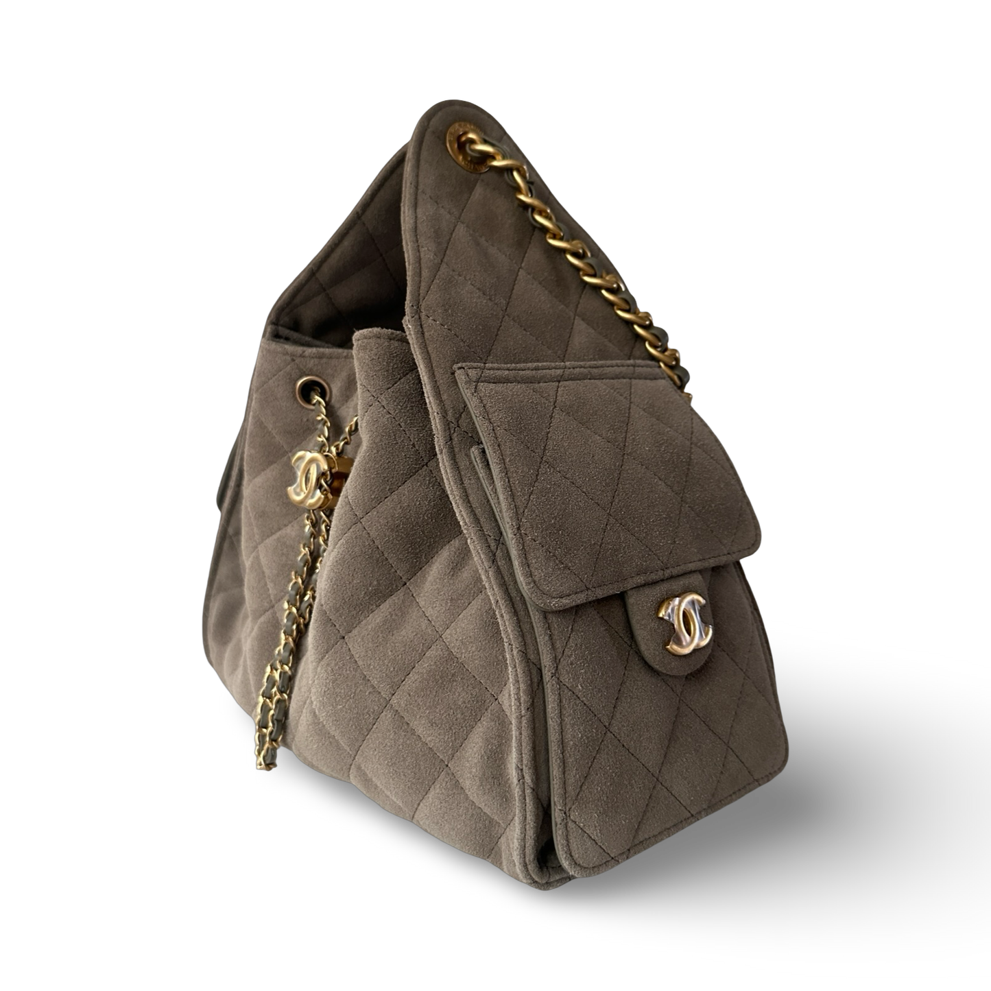 Chanel Quilted Suede Small 25 Bag - GHW / Gray