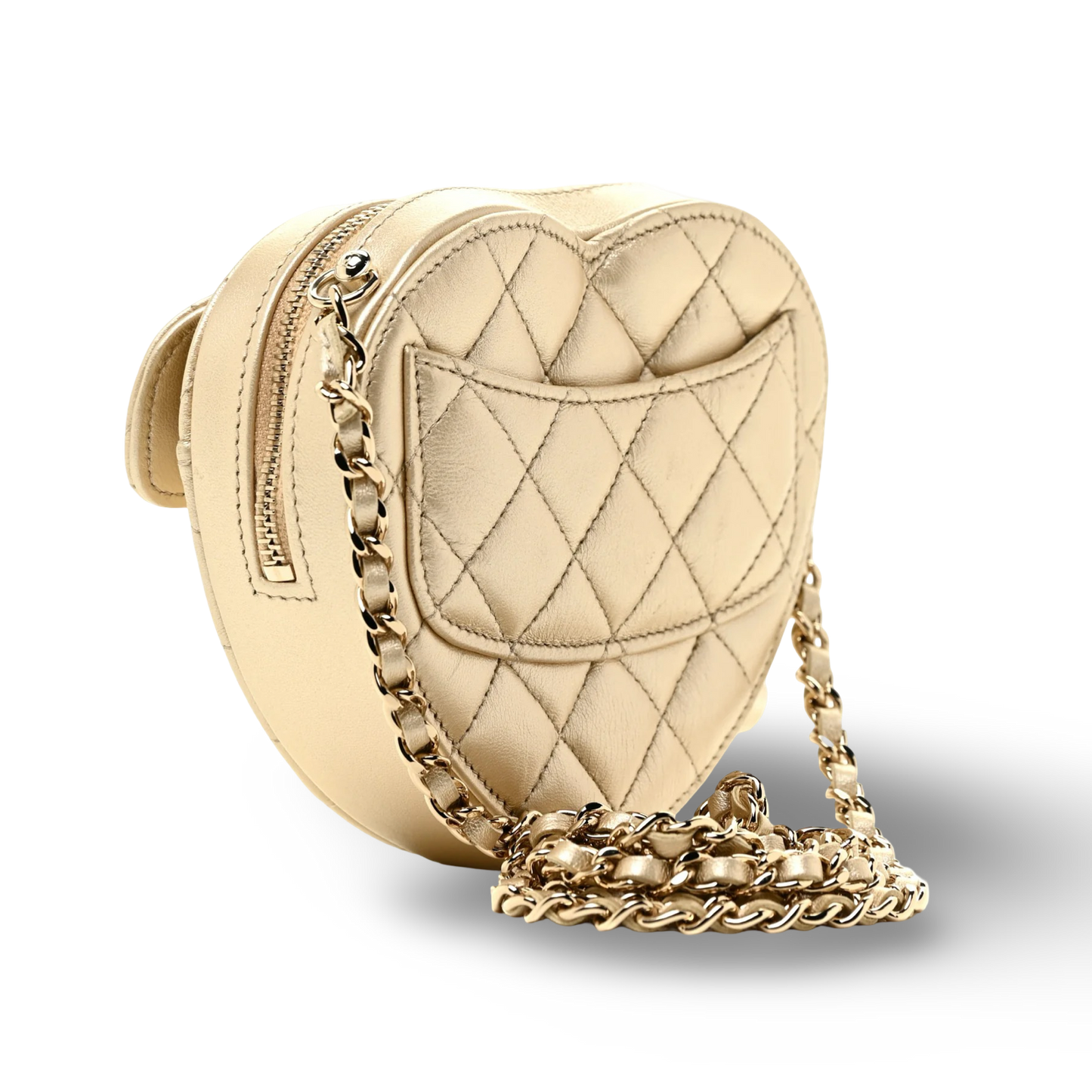 Chanel Quilted Lambskin Metallic CC In Love Heart Clutch With Chain - GHW / Gold