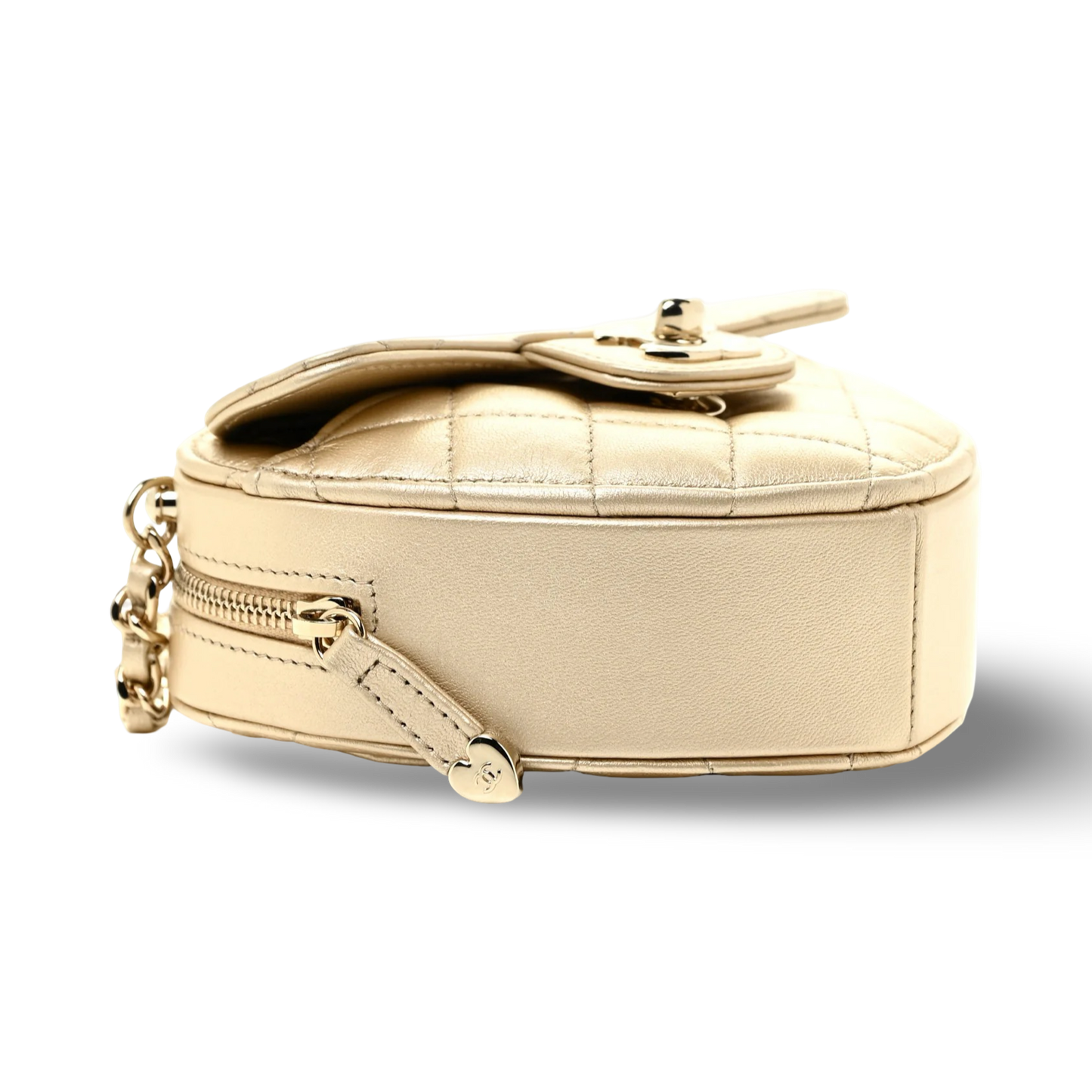 Chanel Quilted Lambskin Metallic CC In Love Heart Clutch With Chain - GHW / Gold