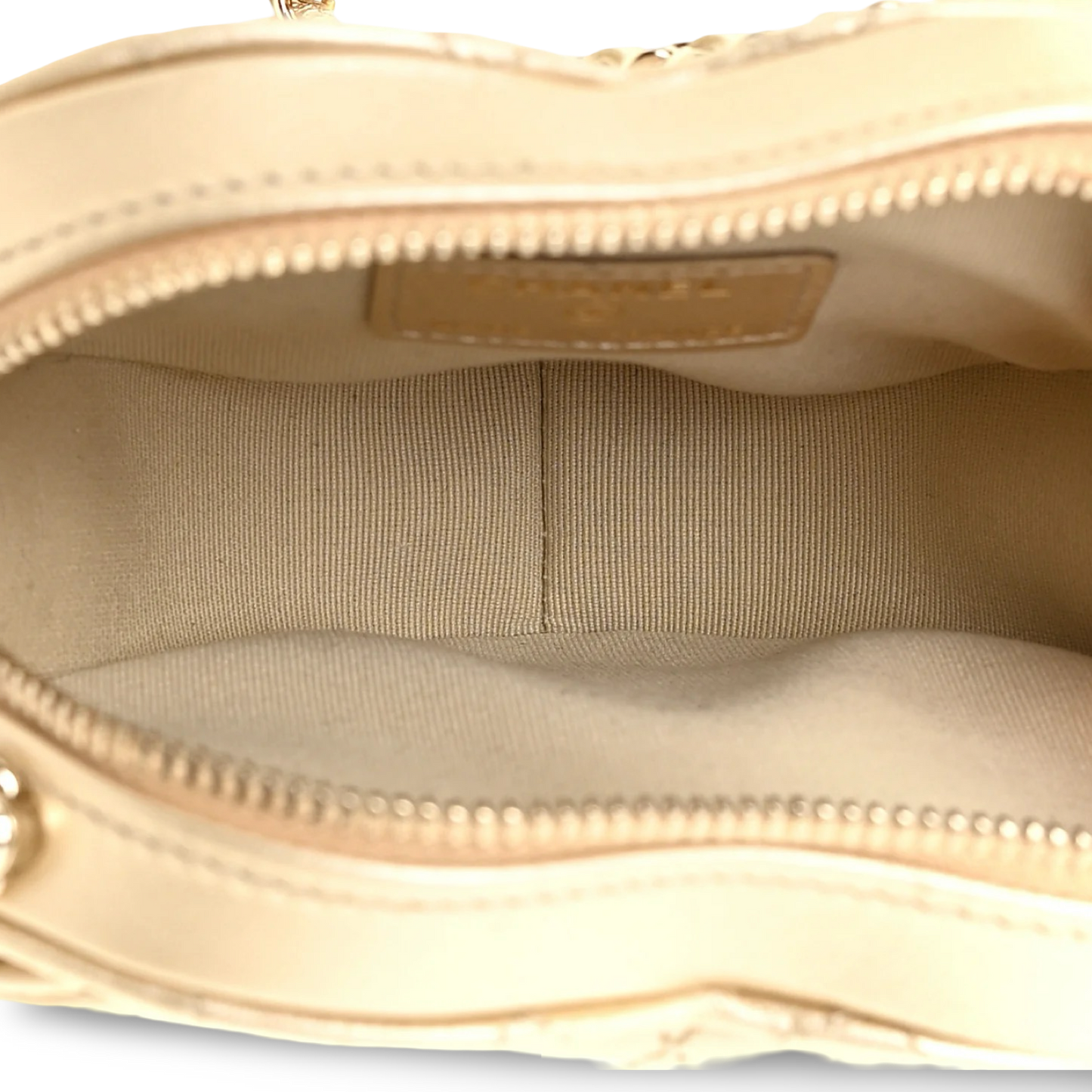 Chanel Quilted Lambskin Metallic CC In Love Heart Clutch With Chain - GHW / Gold