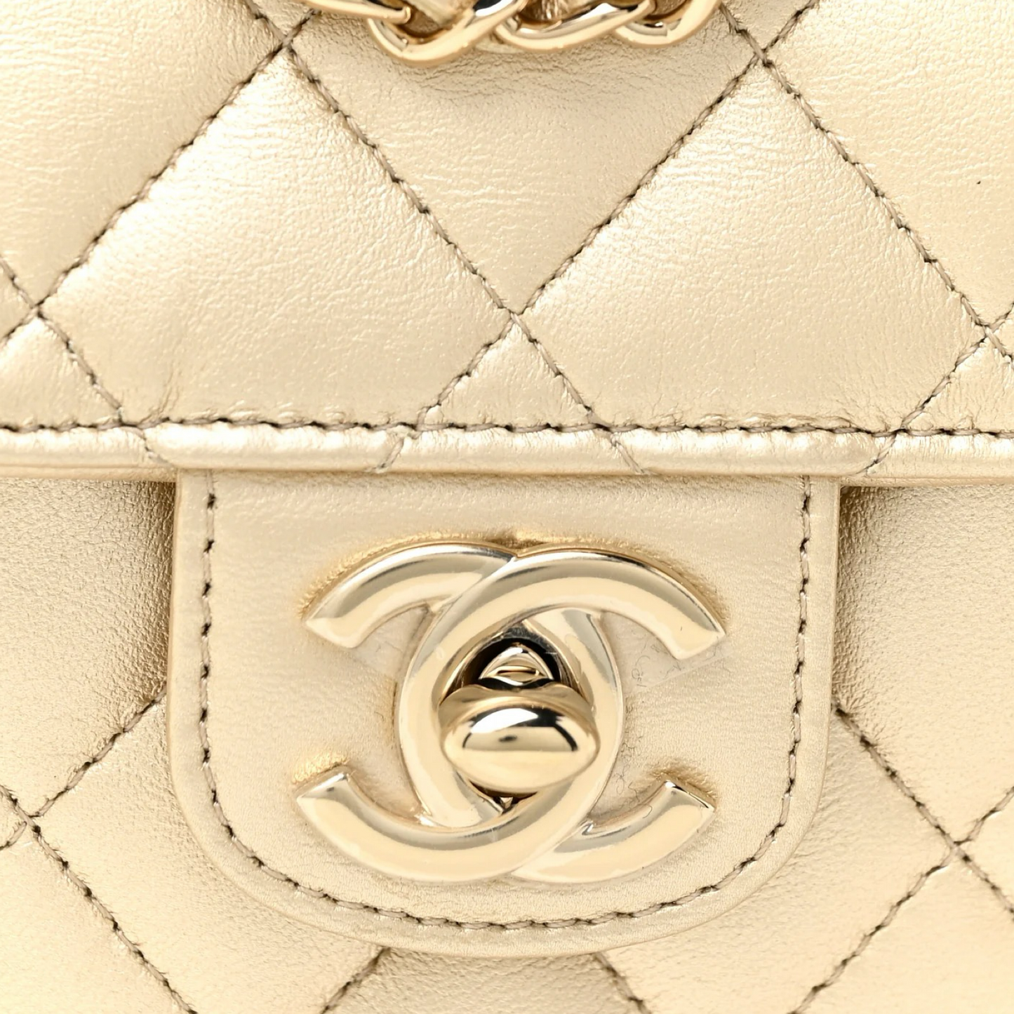 Chanel Quilted Lambskin Metallic CC In Love Heart Clutch With Chain - GHW / Gold
