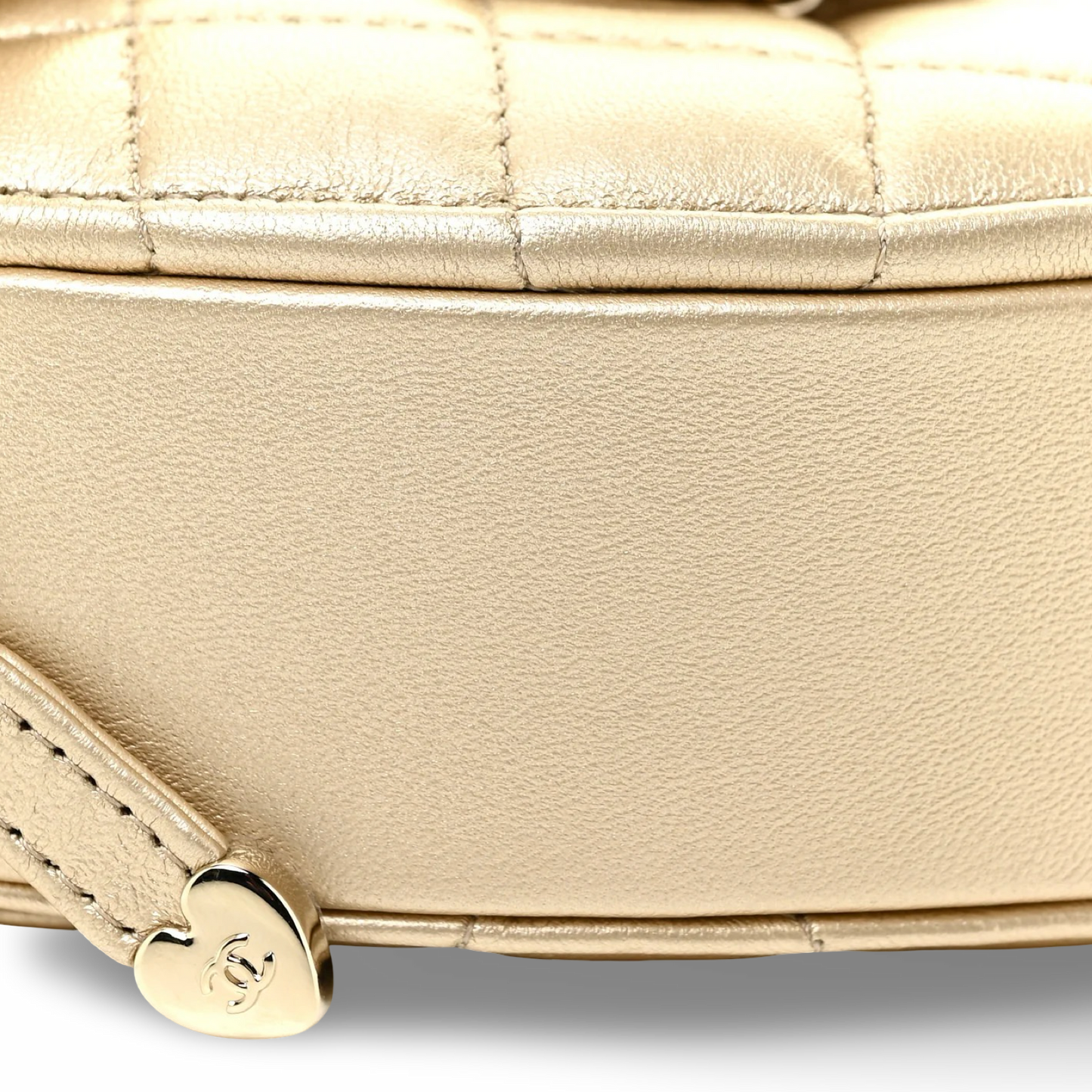Chanel Quilted Lambskin Metallic CC In Love Heart Clutch With Chain - GHW / Gold
