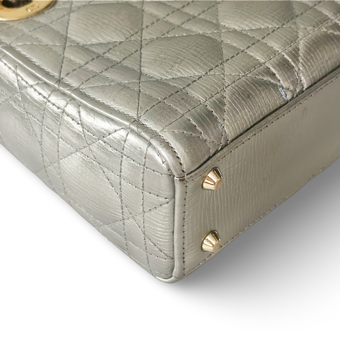 Dior Cannage Calfskin Mini Lady Bag - SHW / Sliver