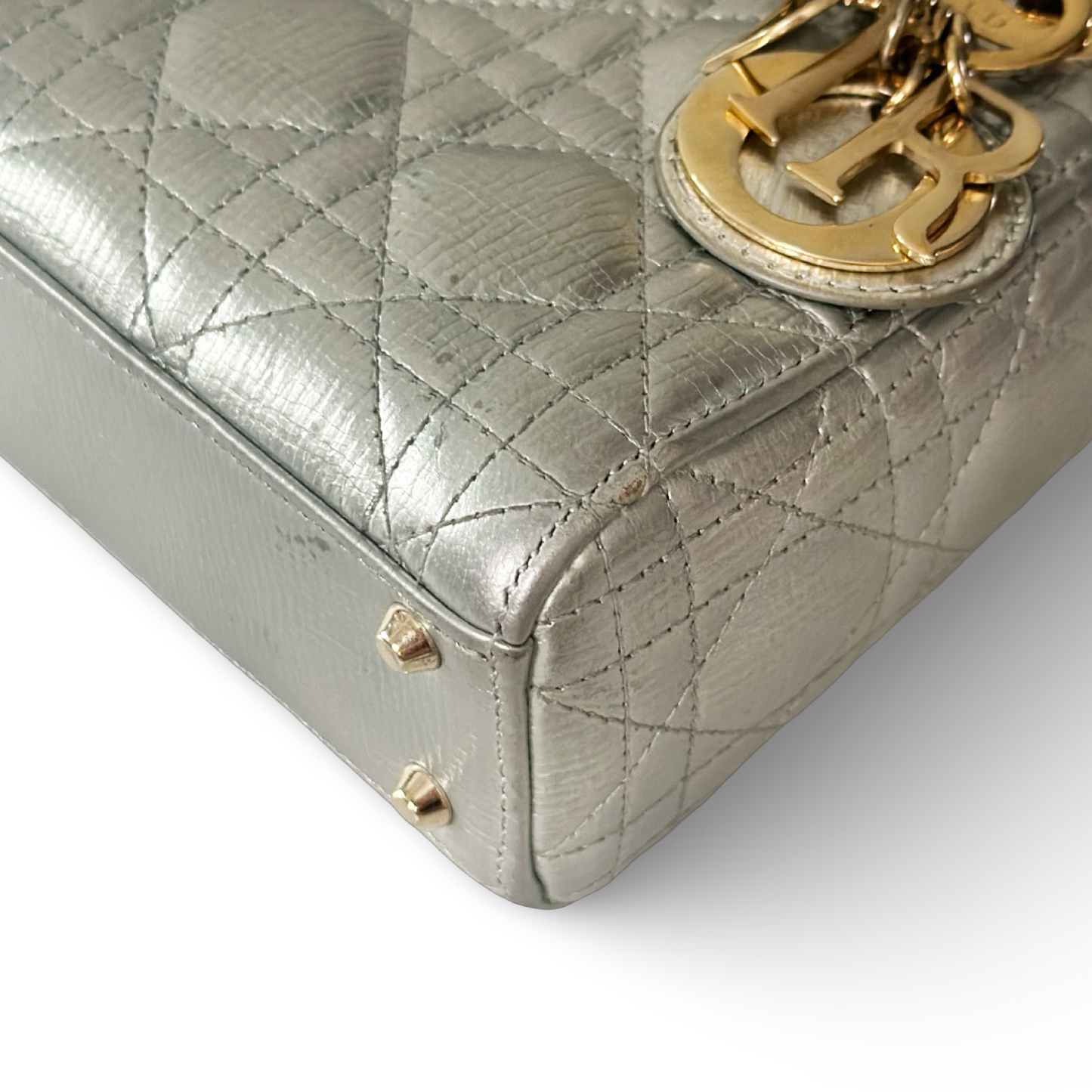 Dior Cannage Calfskin Mini Lady Bag - SHW / Sliver