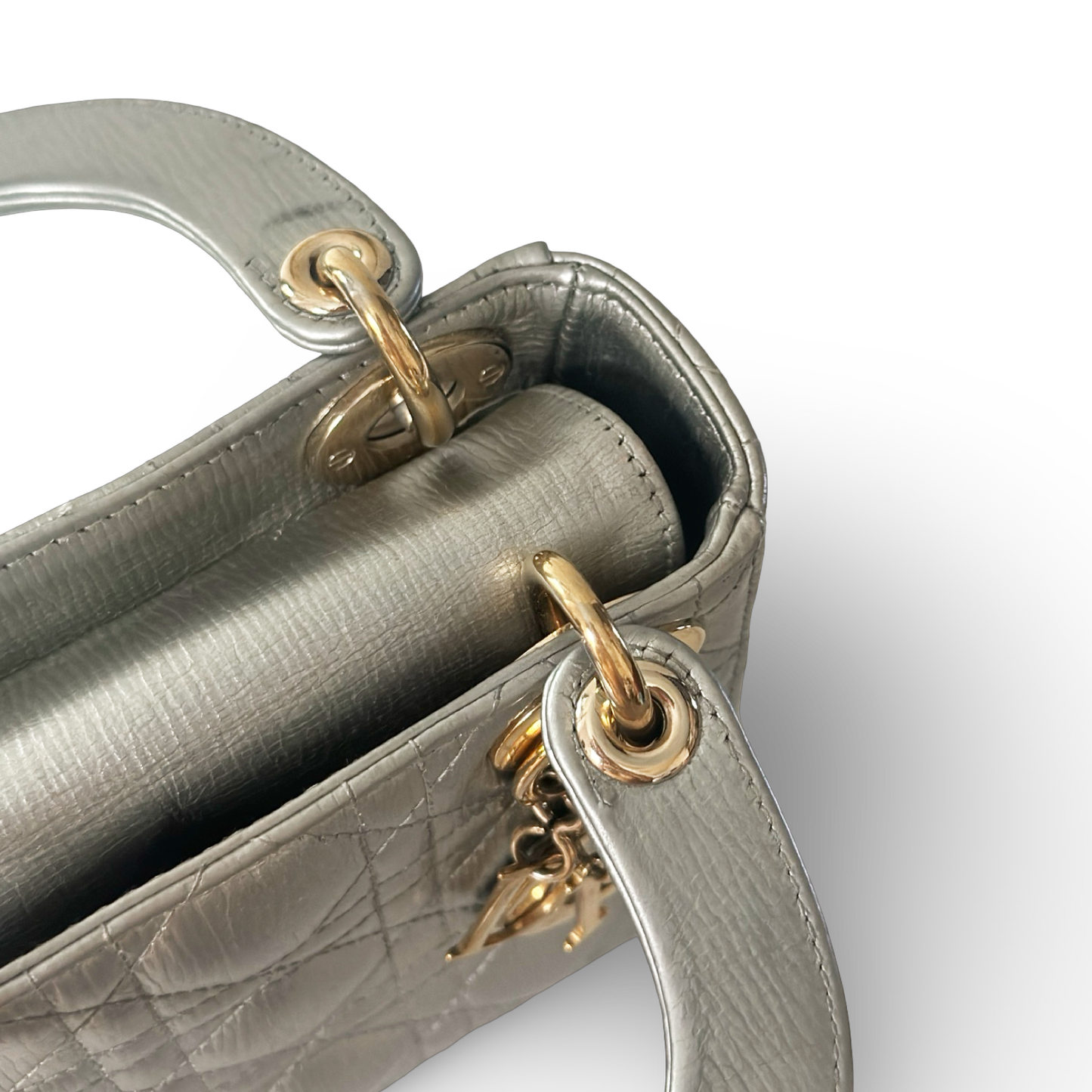 Dior Cannage Calfskin Mini Lady Bag - SHW / Sliver