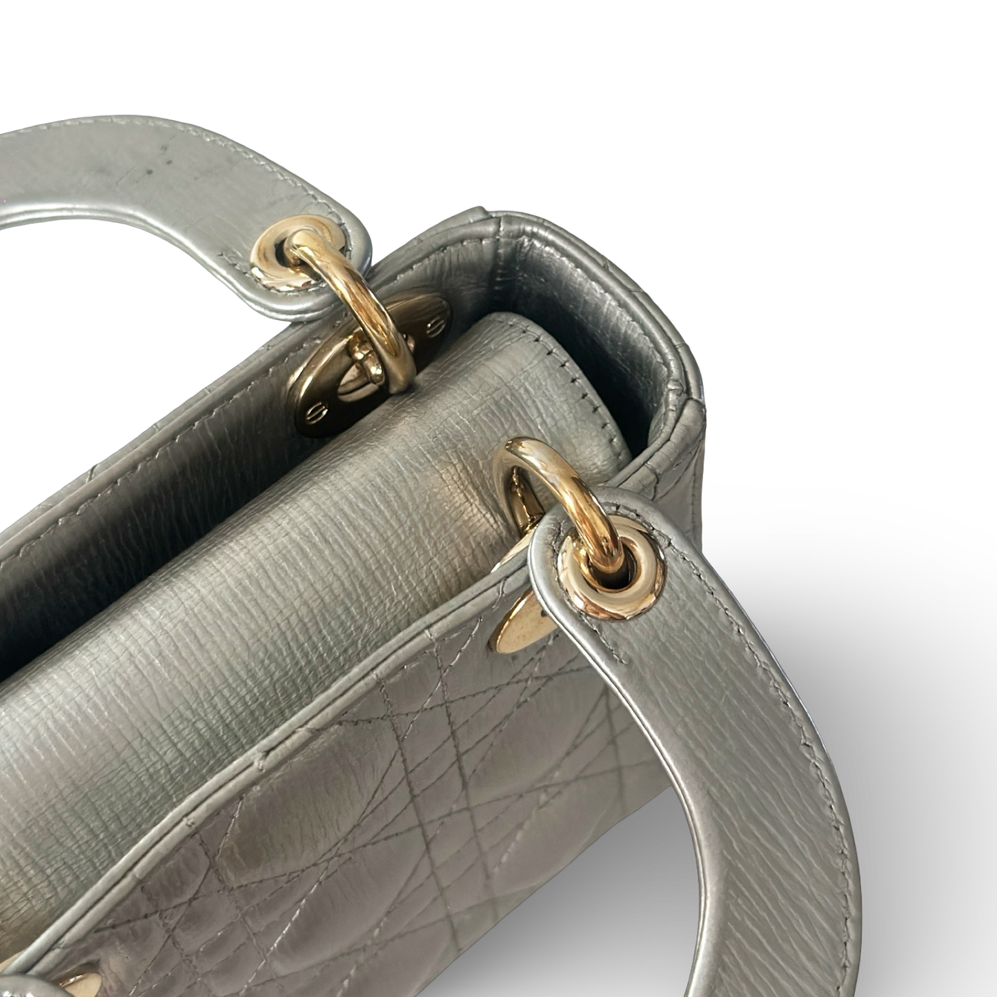 Dior Cannage Calfskin Mini Lady Bag - SHW / Sliver