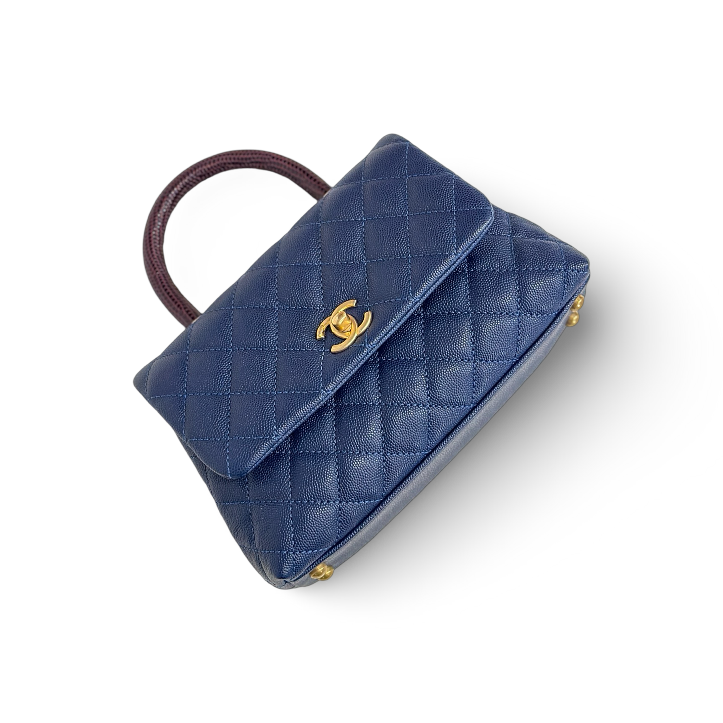 Chanel Classic Caviar Medium Coco Handle Bag - GHW / Navy