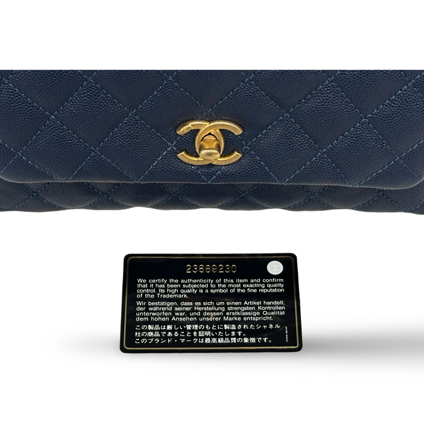 Chanel Classic Caviar Medium Coco Handle Bag - GHW / Navy