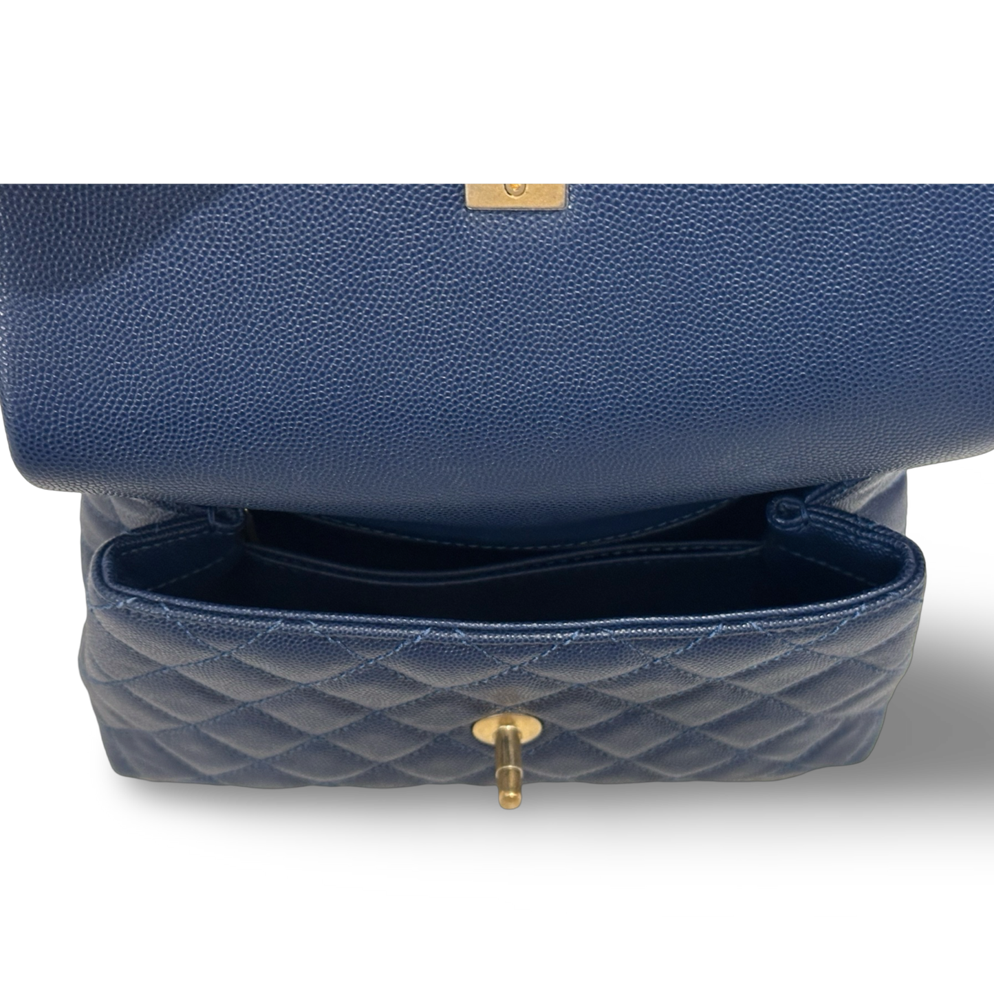 Chanel Classic Caviar Medium Coco Handle Bag - GHW / Navy