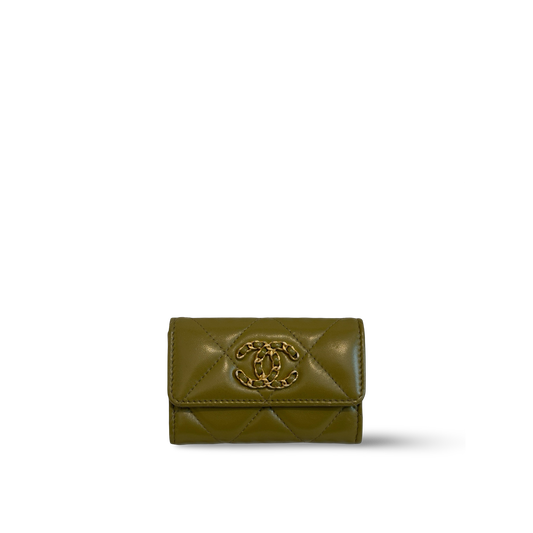 Chanel 19 Flap Card Holder Olive Green