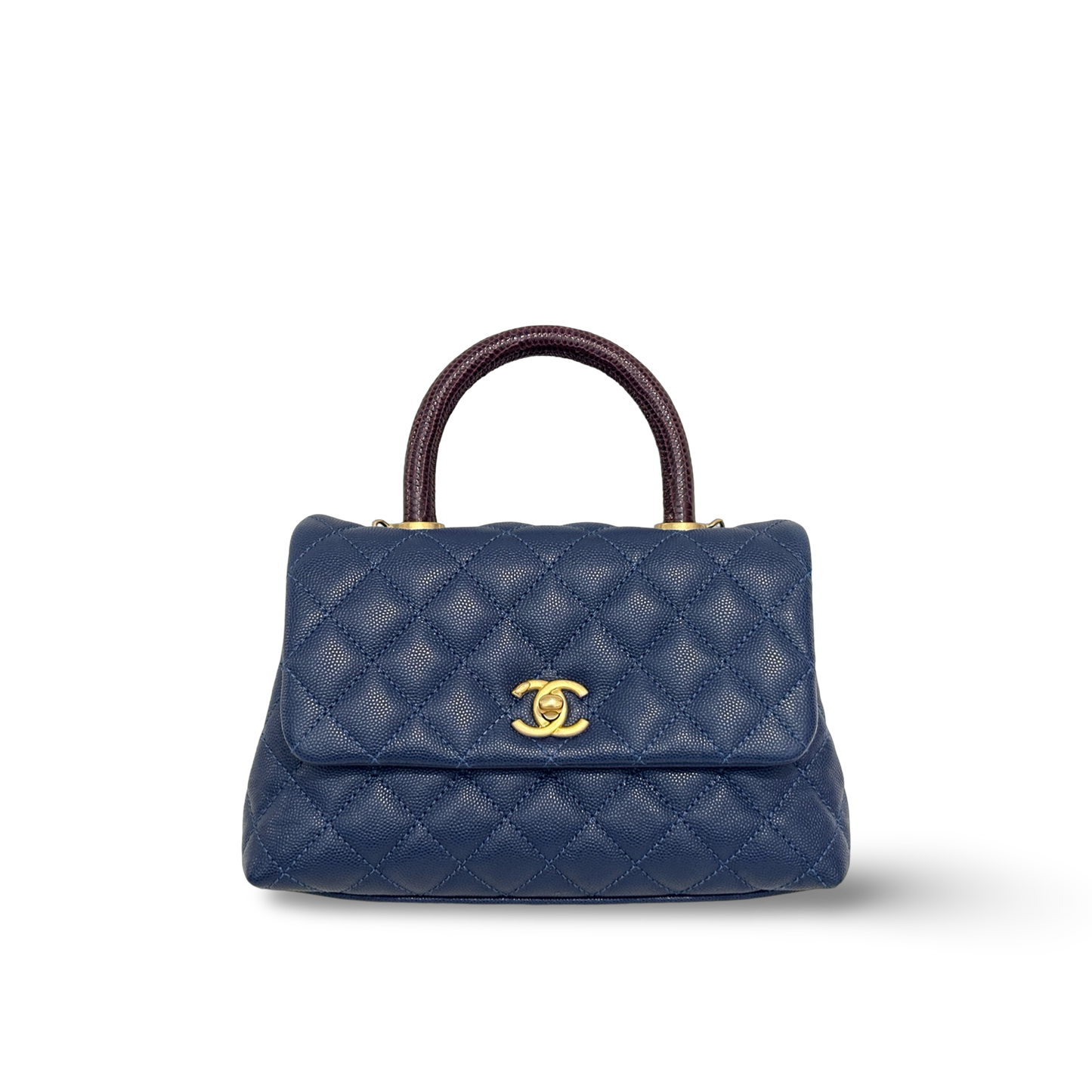 Chanel Classic Caviar Medium Coco Handle Bag - GHW / Navy