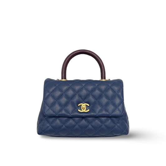 Chanel Classic Caviar Medium Coco Handle Bag - GHW / Navy