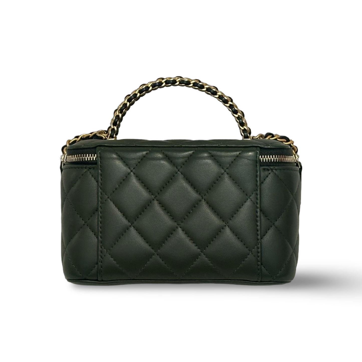 Chanel Classic Shiny Calfskin Top Handle Small Vanity Case Olive