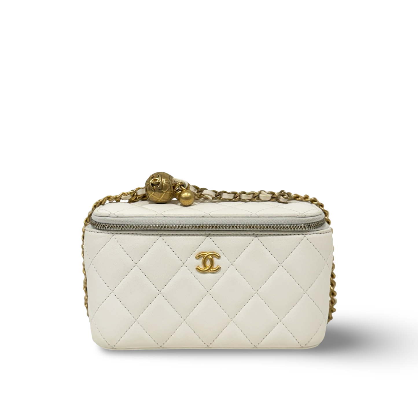 Chanel Quiled Lambskin Pearl Crush Vanity Case - GHW / White