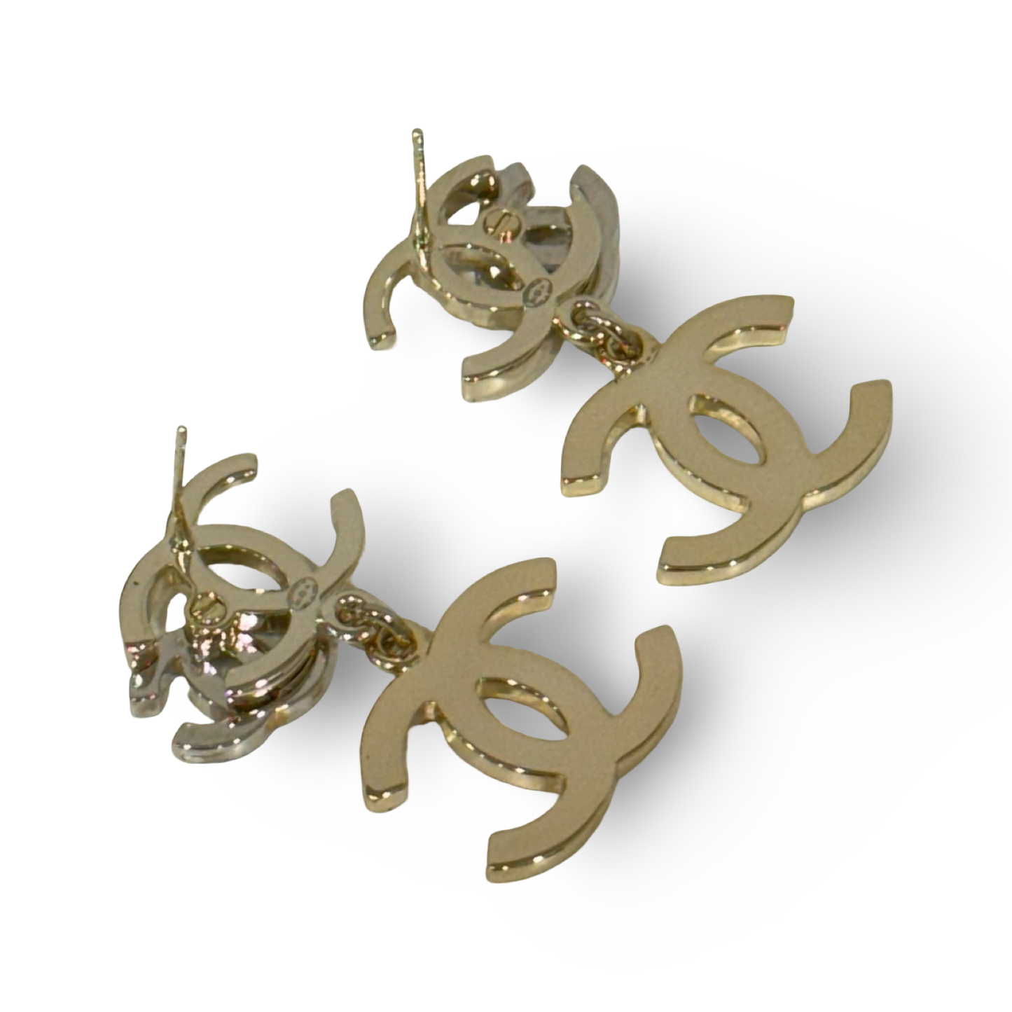 Chanel Triple CC Pearly White Earrings - Light Gold