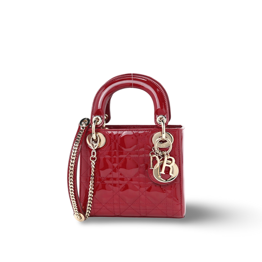 Dior Cannage Patent Mini Lady Bag - GHW / Red
