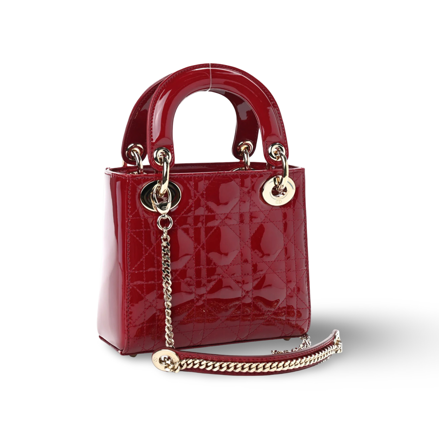 Dior Cannage Patent Mini Lady Bag - GHW / Red