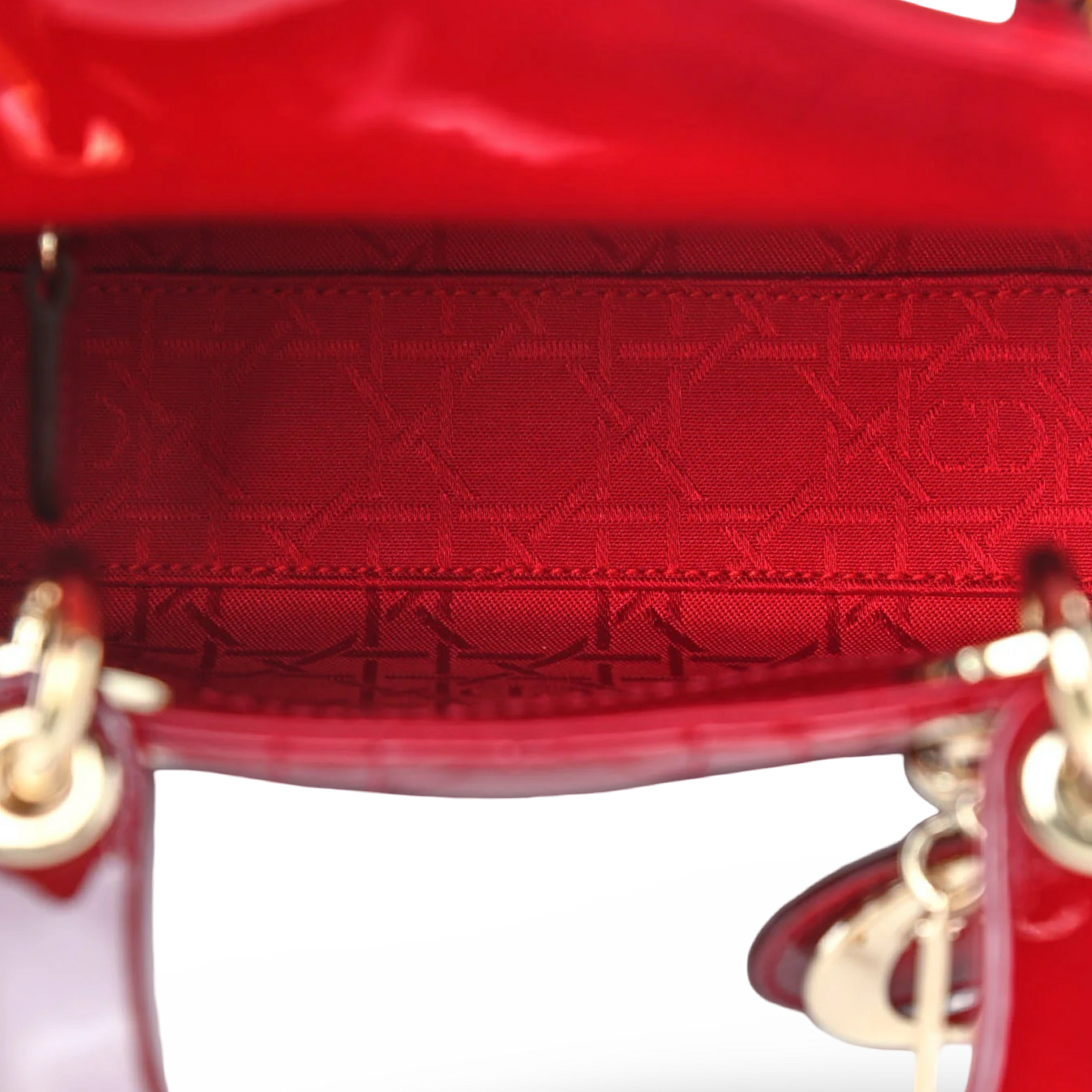Dior Cannage Patent Mini Lady Bag - GHW / Red