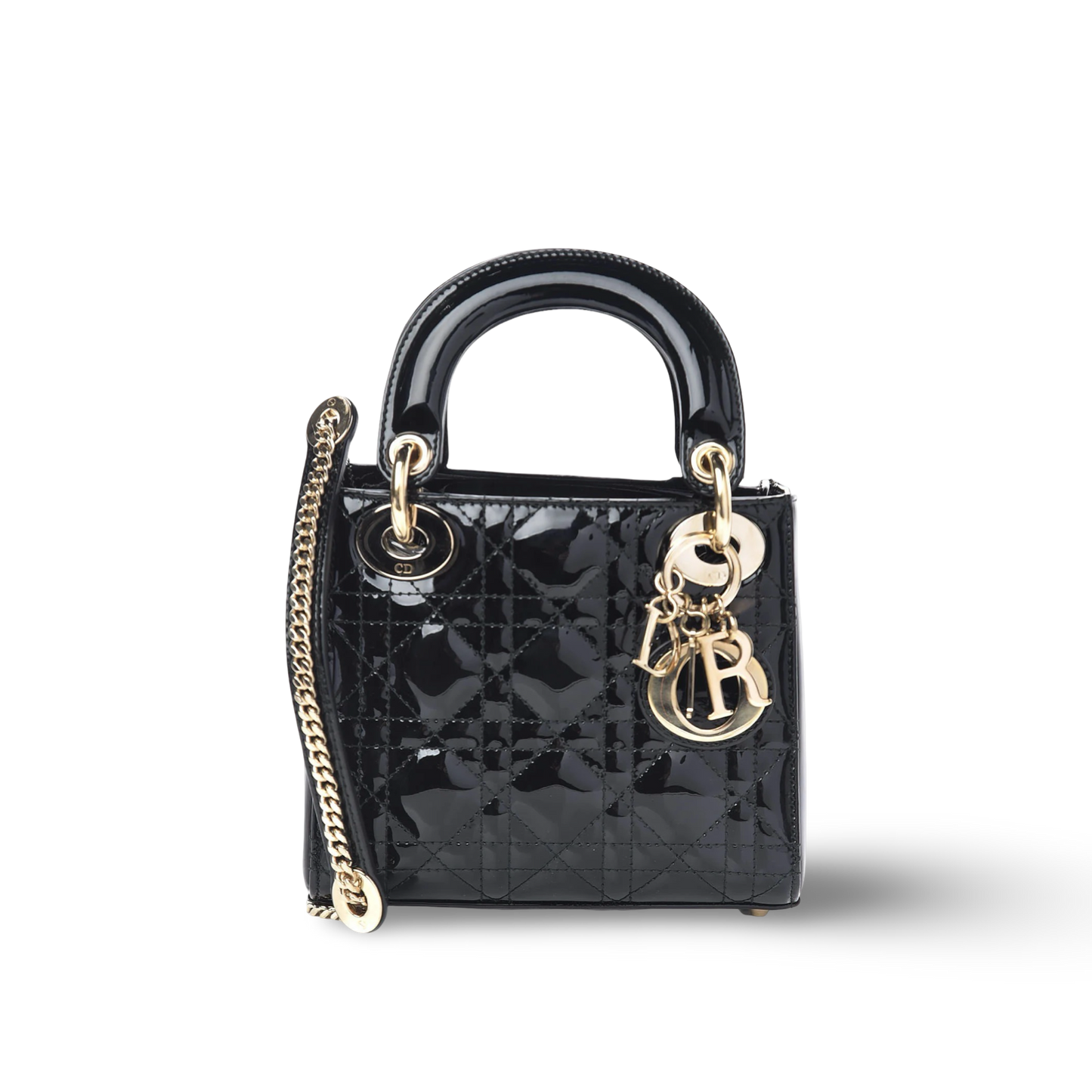 Dior Cannage Patent Mini Lady Dior Bag - GHW / Black