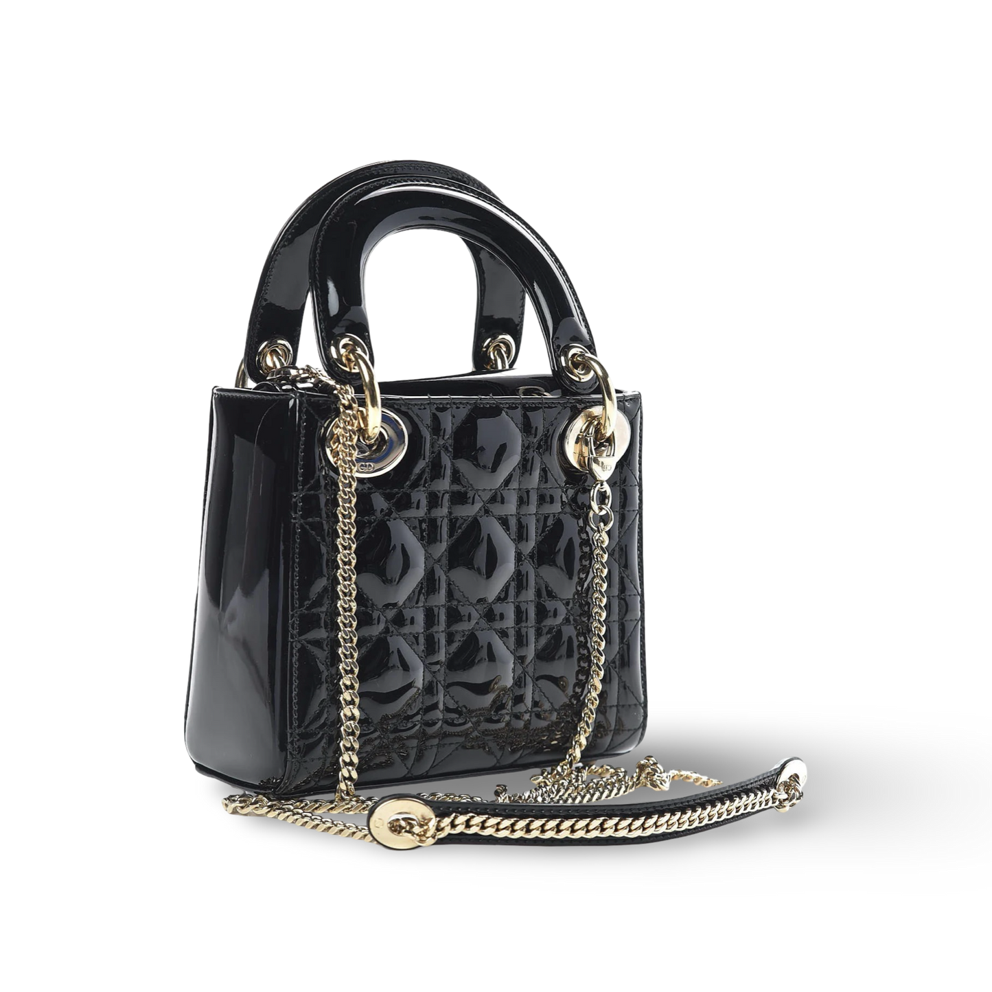 Dior Cannage Patent Mini Lady Dior Bag - GHW / Black