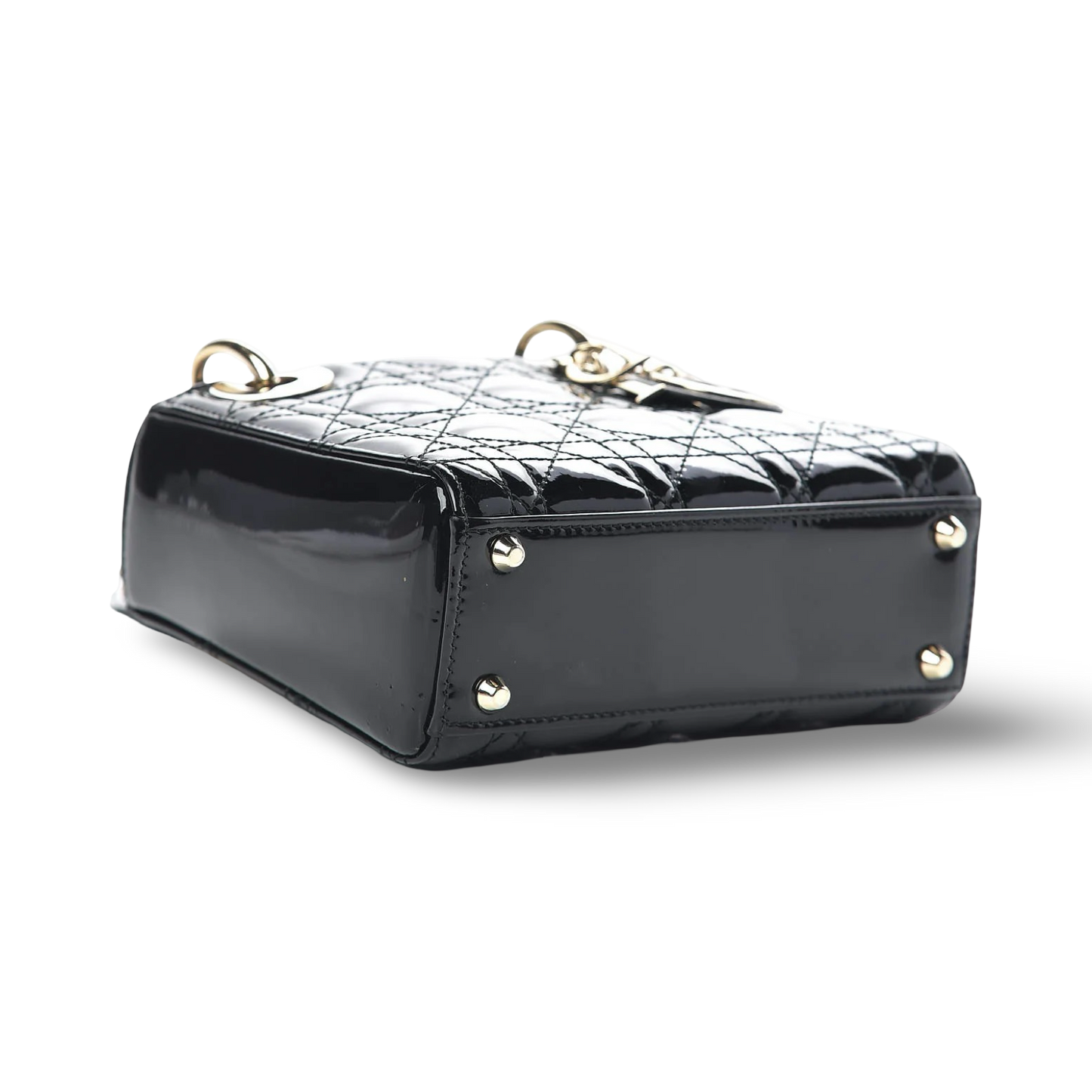 Dior Cannage Patent Mini Lady Dior Bag - GHW / Black