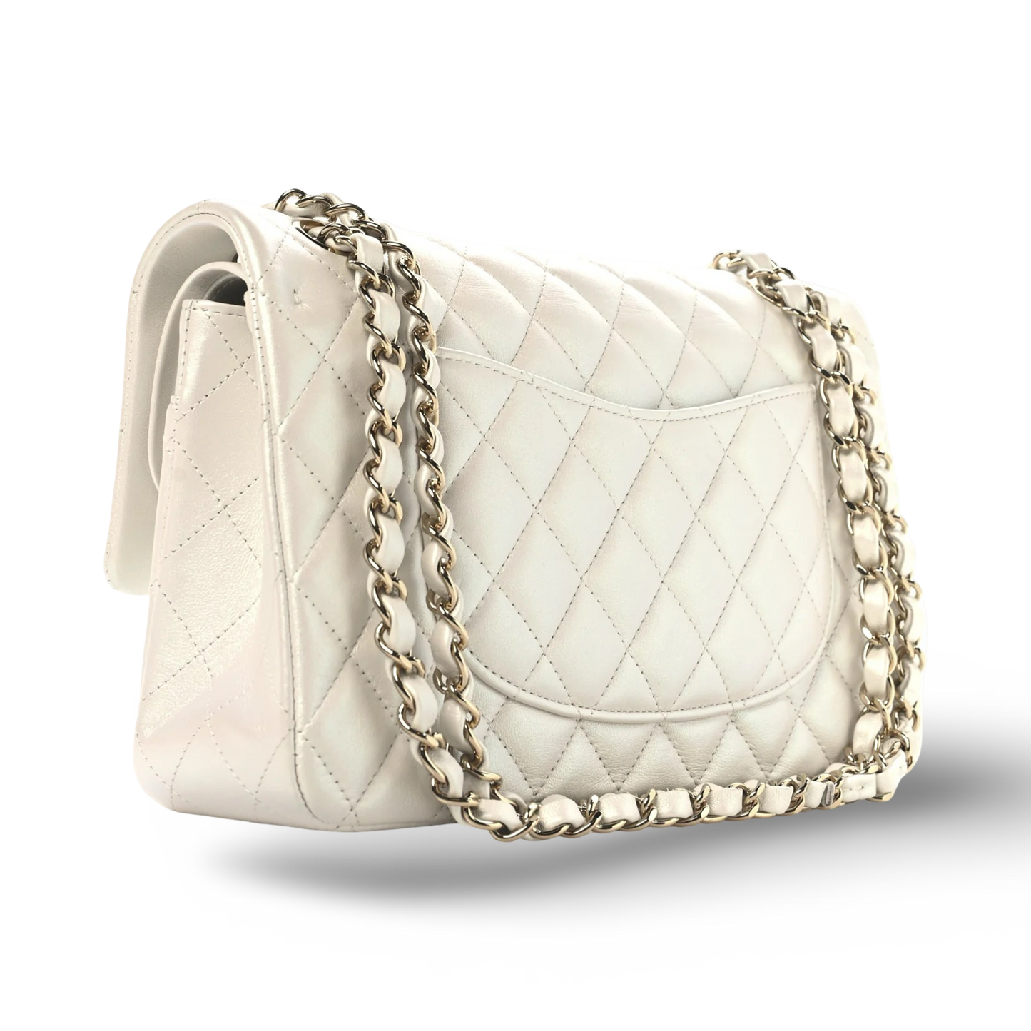 Chanel Quilted Calfskin Medium Iridescent Double Flap - SHW / Ivory
