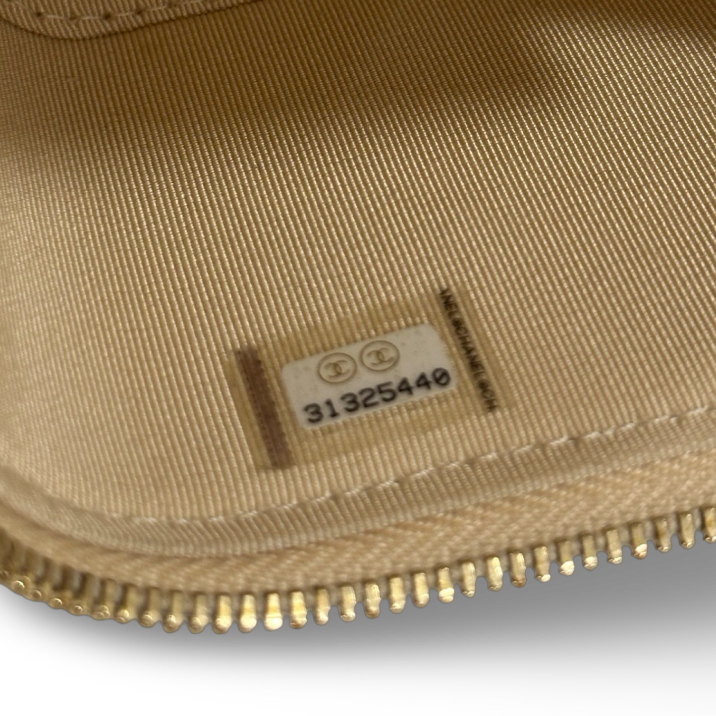 Chanel Quilted Caviar Pearl On Top Mini Vanity Case With Chain - GHW / Beige