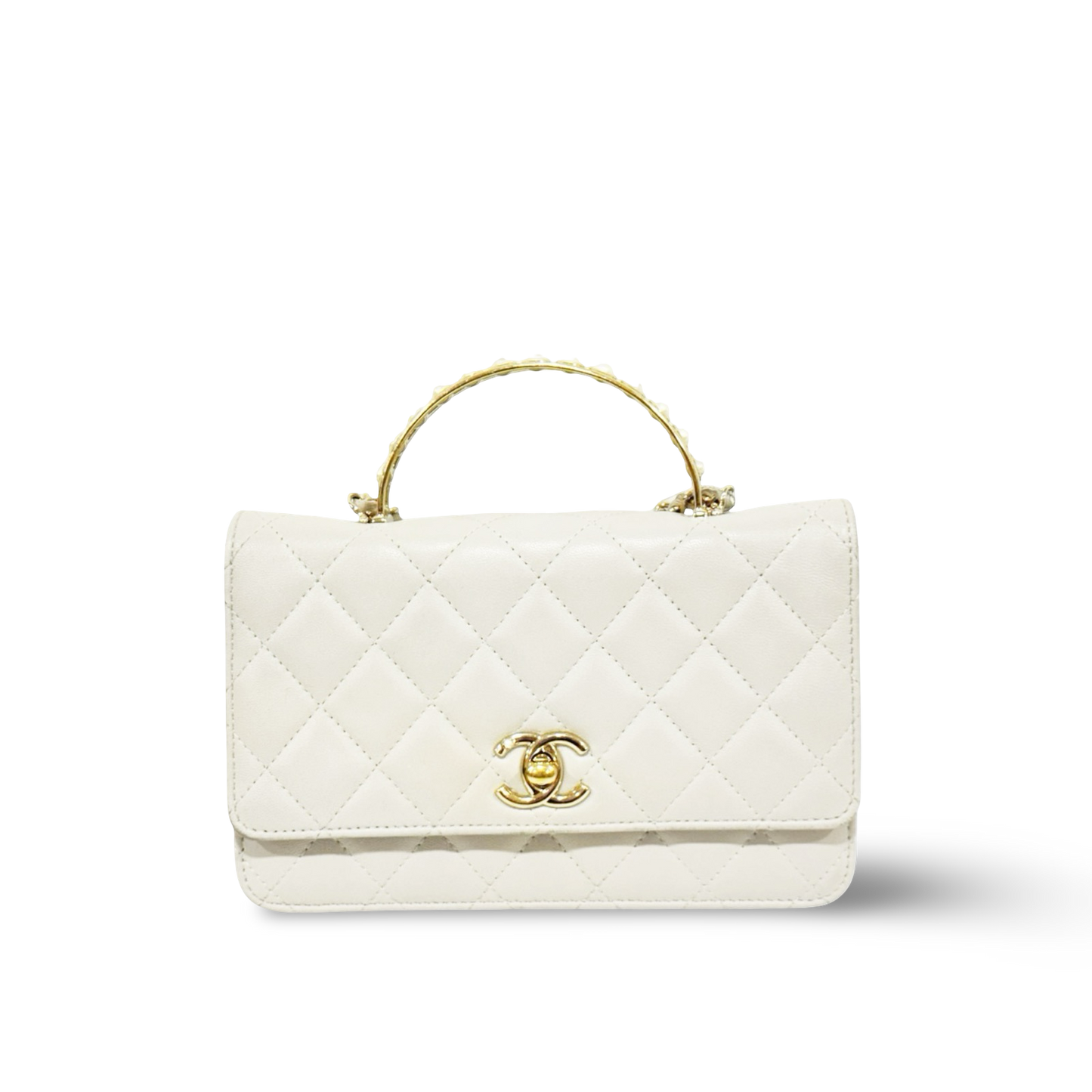 Chanel Quilted Lambskin Pearl Top Handle WOC Bag - SHW / White