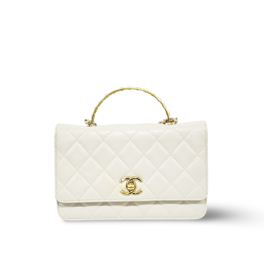 Chanel Quilted Lambskin Pearl Top Handle WOC Bag - SHW / White