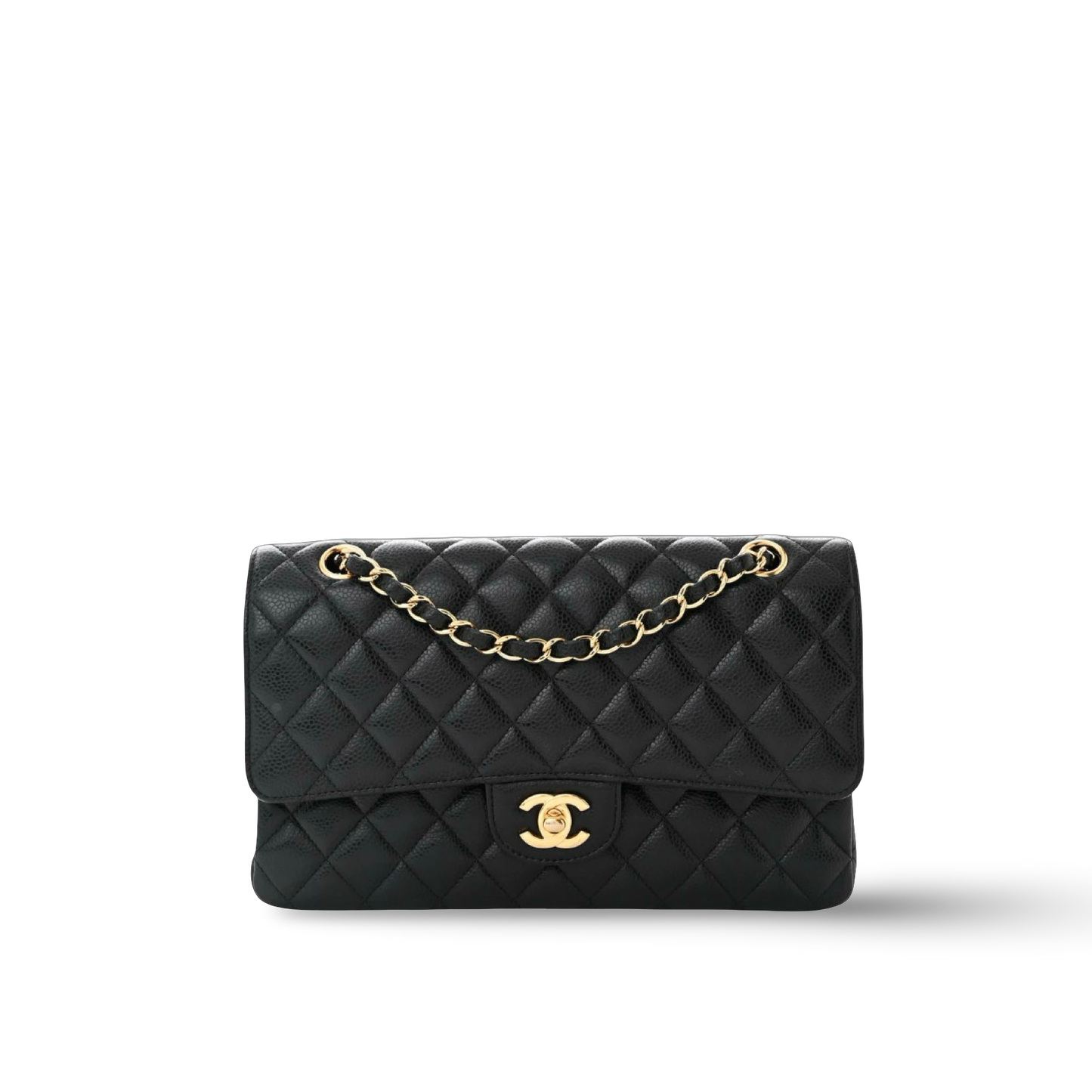 Chanel Qulied Lambskin Medium Double Flap - Black / GHW