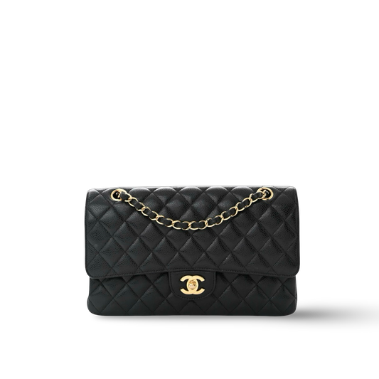 Chanel Qulied Lambskin Medium Double Flap - Black / GHW